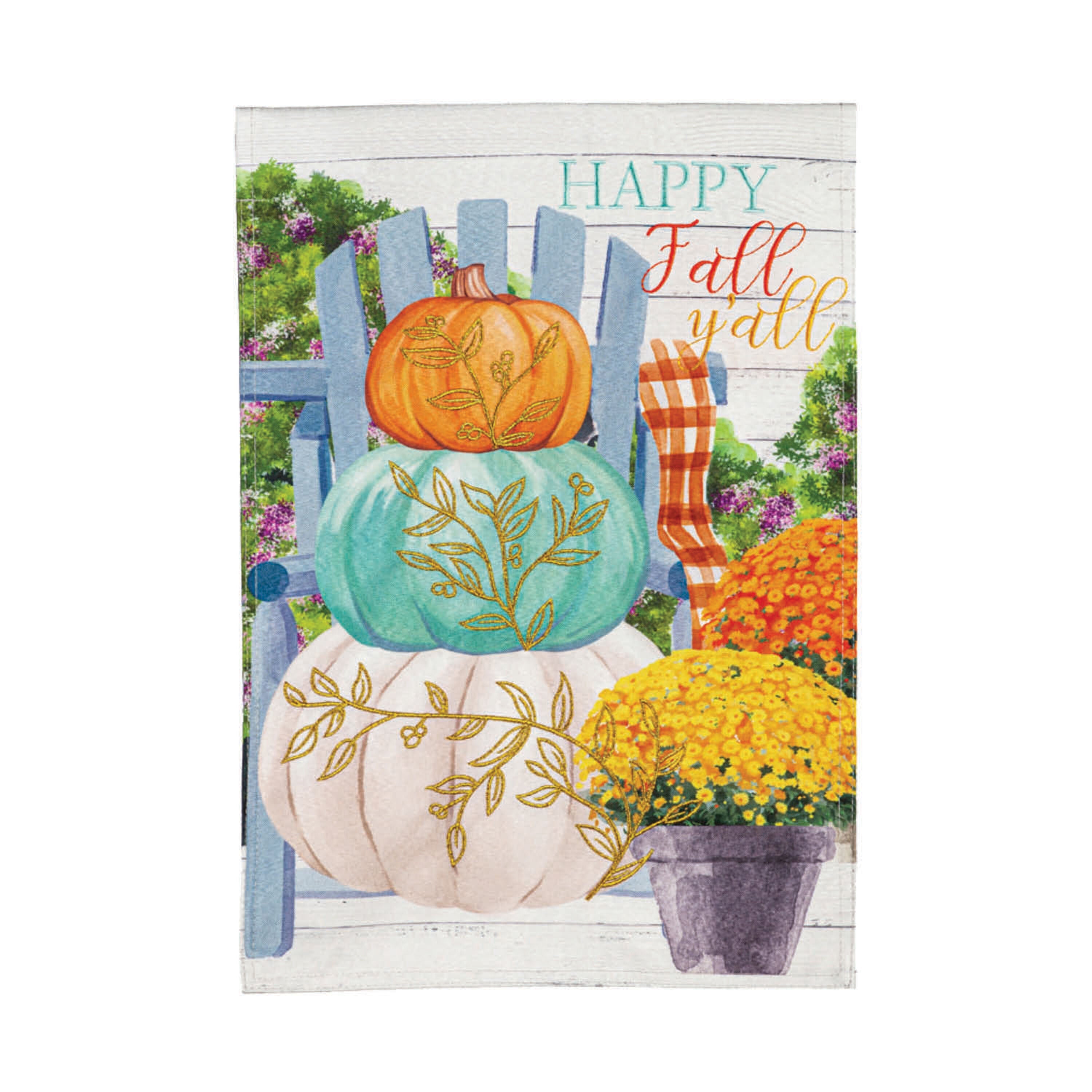 Happy Fall Stacked Pumpkins Garden Linen Flag - Sports Gifts, Sports Memorabilia, Sports Collectibles, Fan Shop