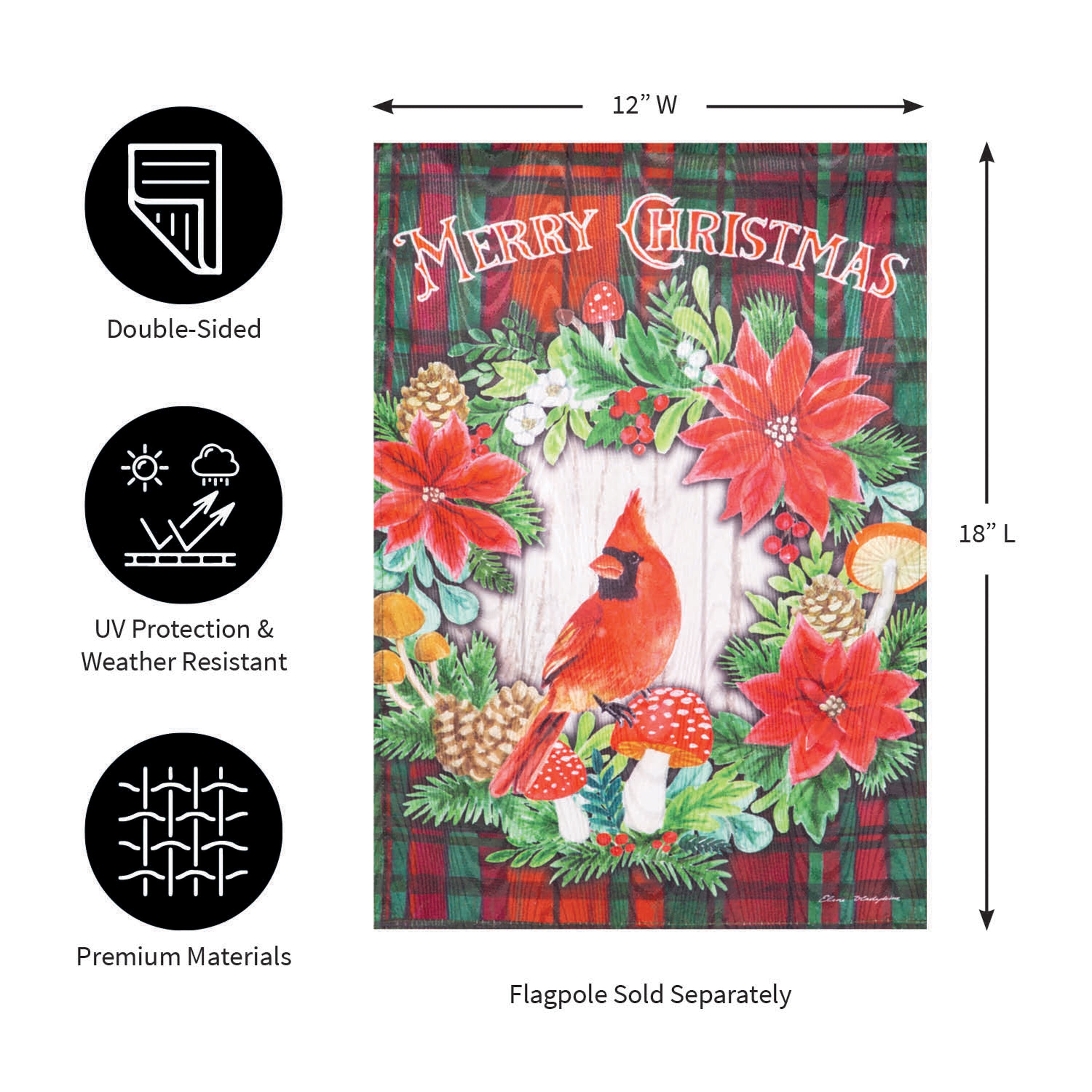 Merry Christmas Cardinal Moire Garden Flag - Sports Gifts, Sports Memorabilia, Sports Collectibles, Fan Shop