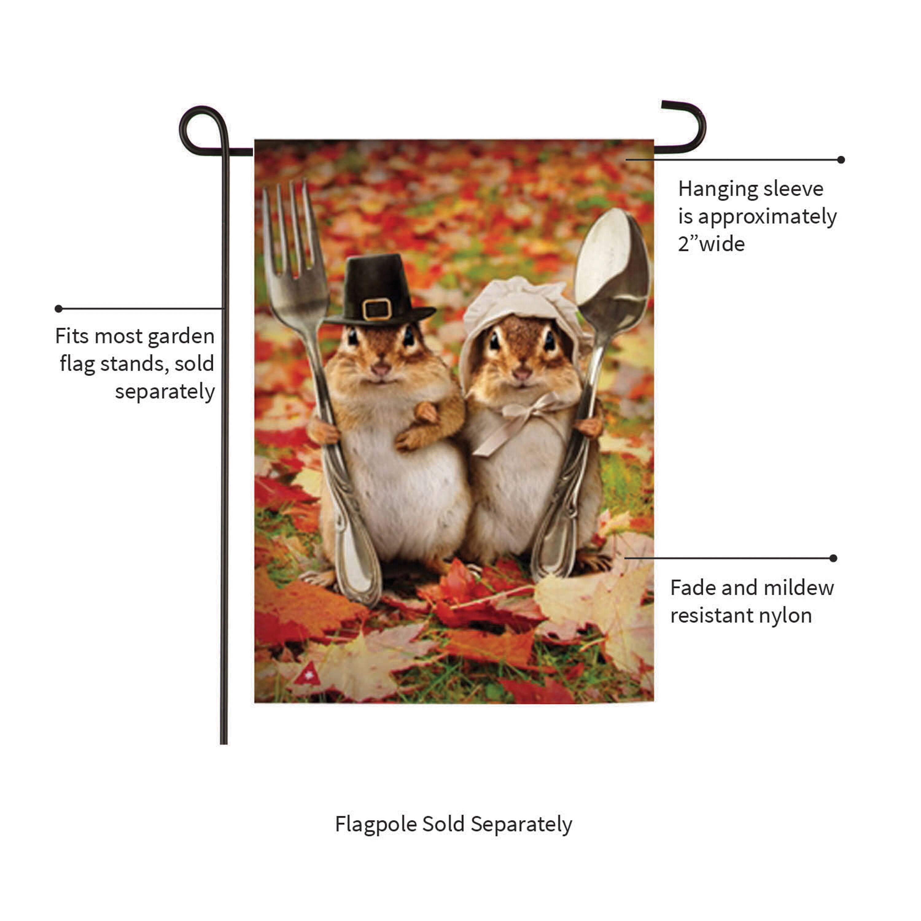 Thanksgiving Gothic Chipmunks Garden Satin Flag - Sports Gifts, Sports Memorabilia, Sports Collectibles, Fan Shop