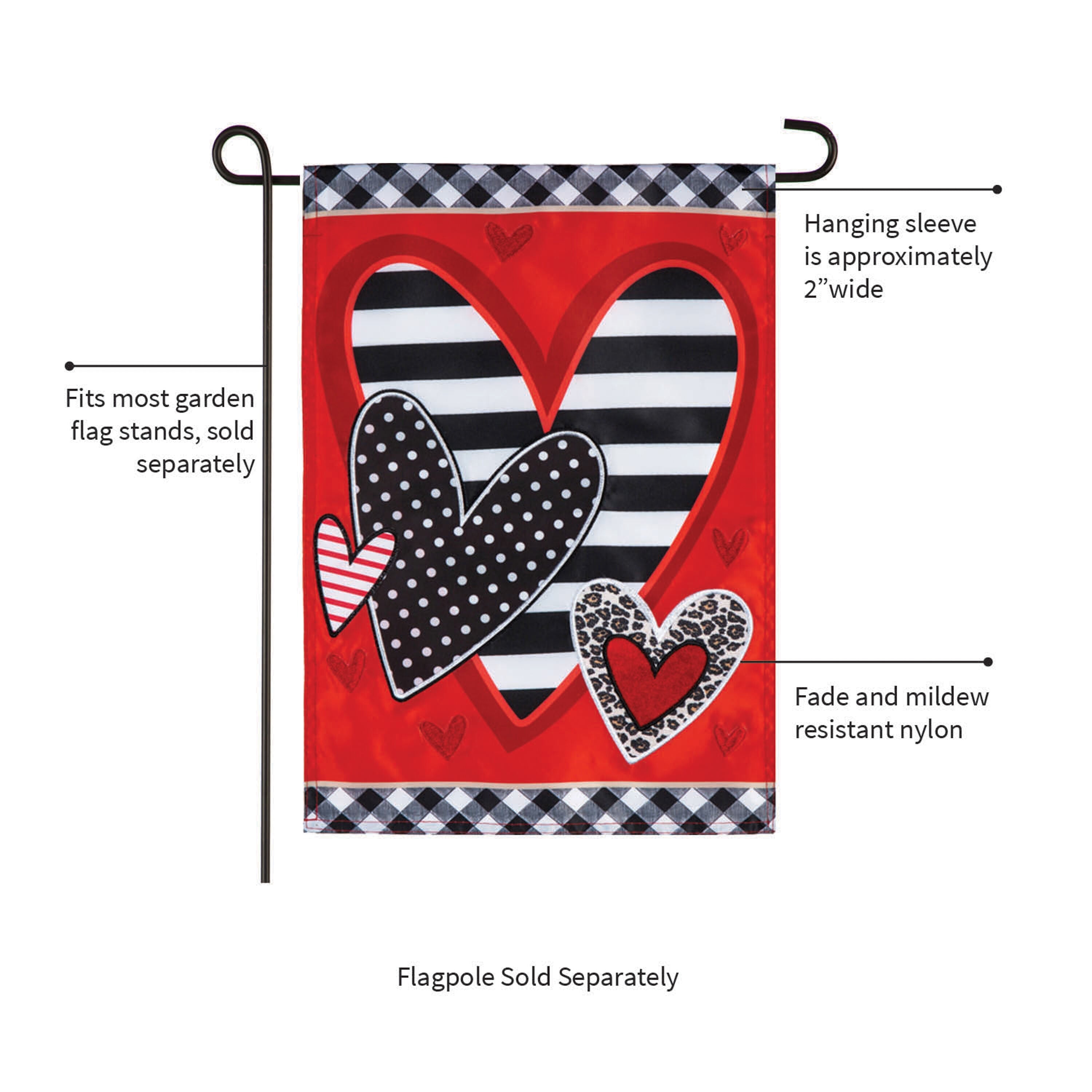 Patterned Heart Applique Garden Flag - Sports Gifts, Sports Memorabilia, Sports Collectibles, Fan Shop