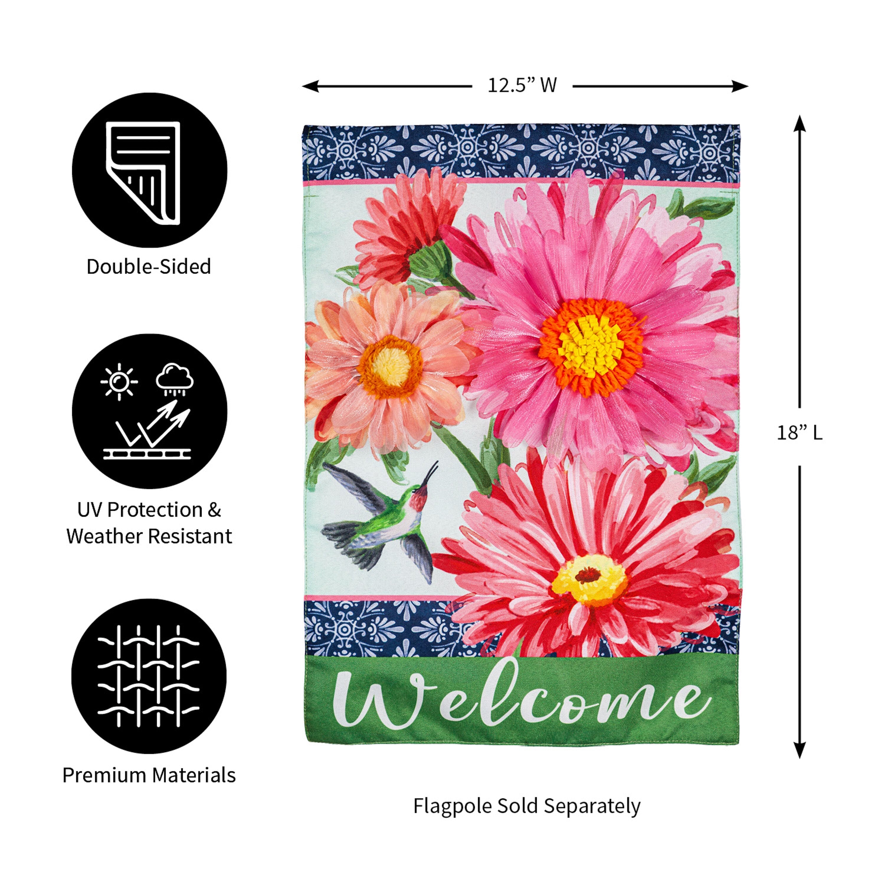Gerberas and Hummingbird Garden Linen Flag - Sports Gifts, Sports Memorabilia, Sports Collectibles, Fan Shop