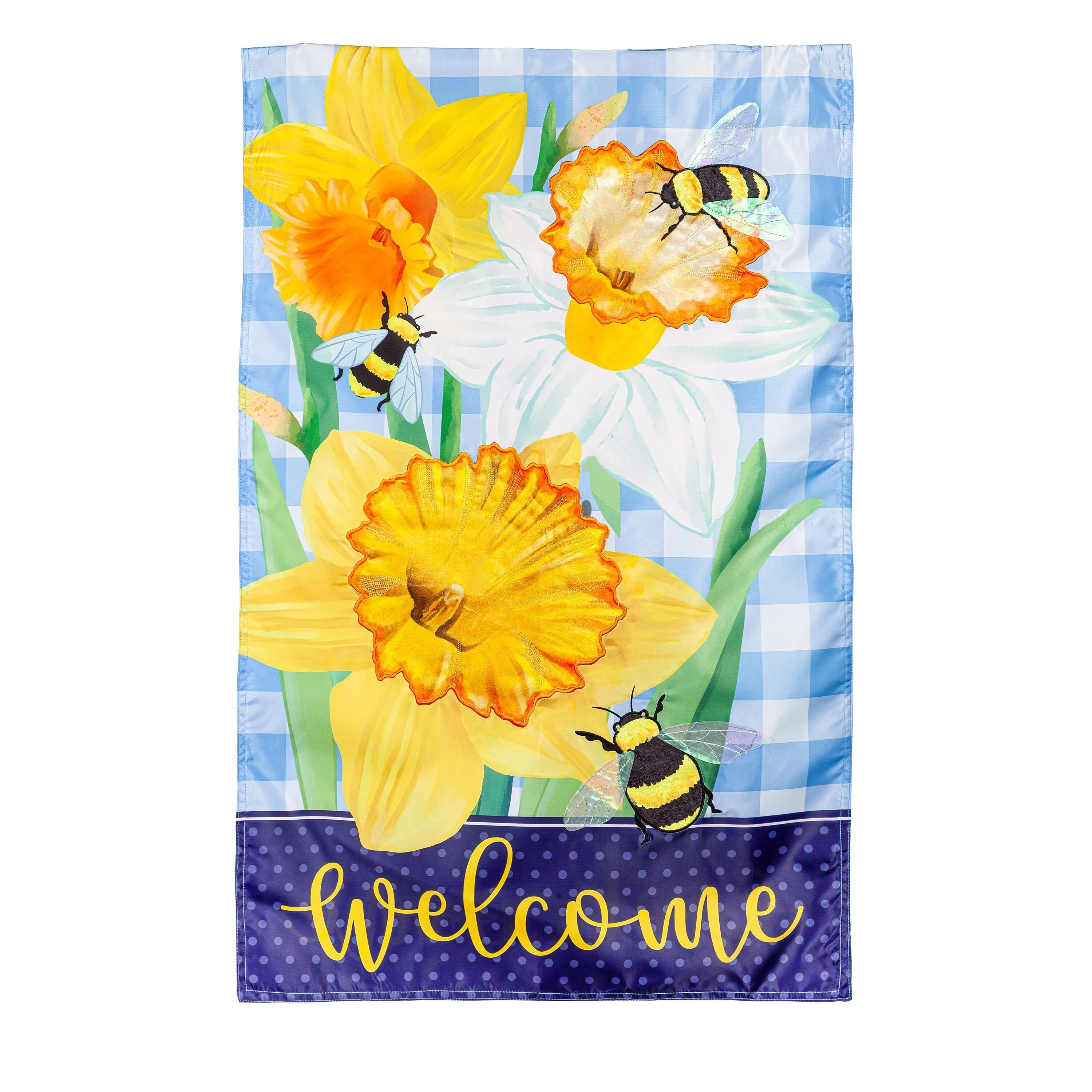 Daffodils & Bees Applique House Flag - Sports Gifts, Sports Memorabilia, Sports Collectibles, Fan Shop