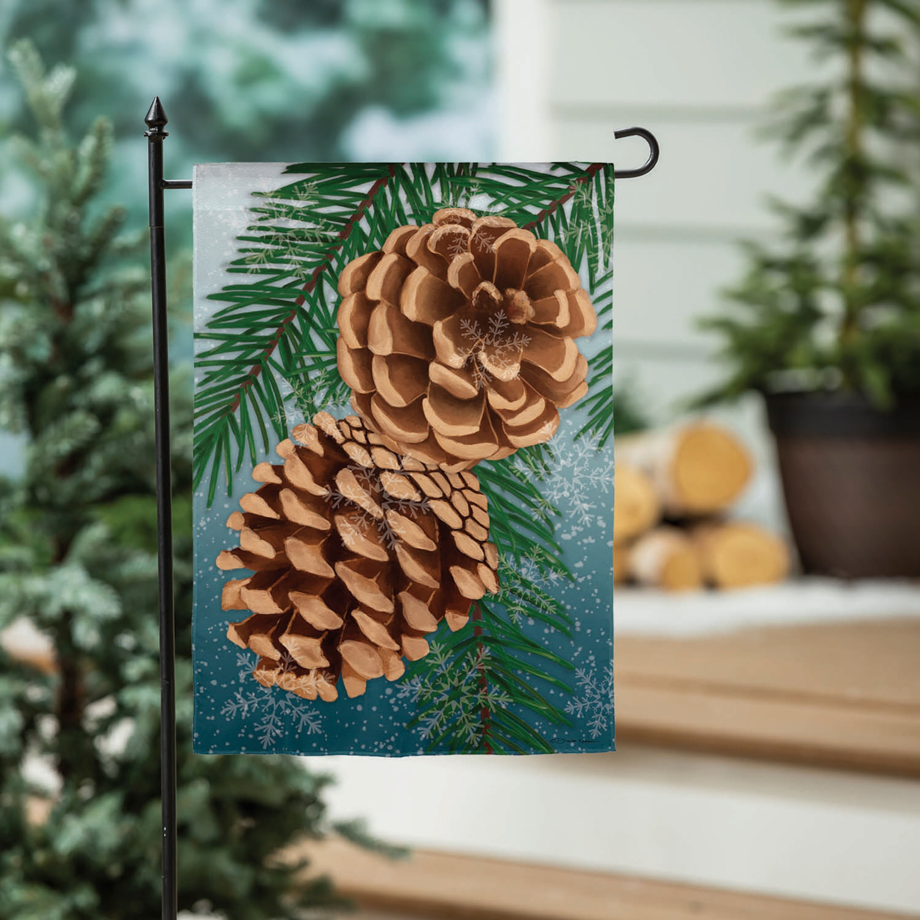 Winter Pine Cone Suede Garden Flag - Sports Gifts, Sports Memorabilia, Sports Collectibles, Fan Shop