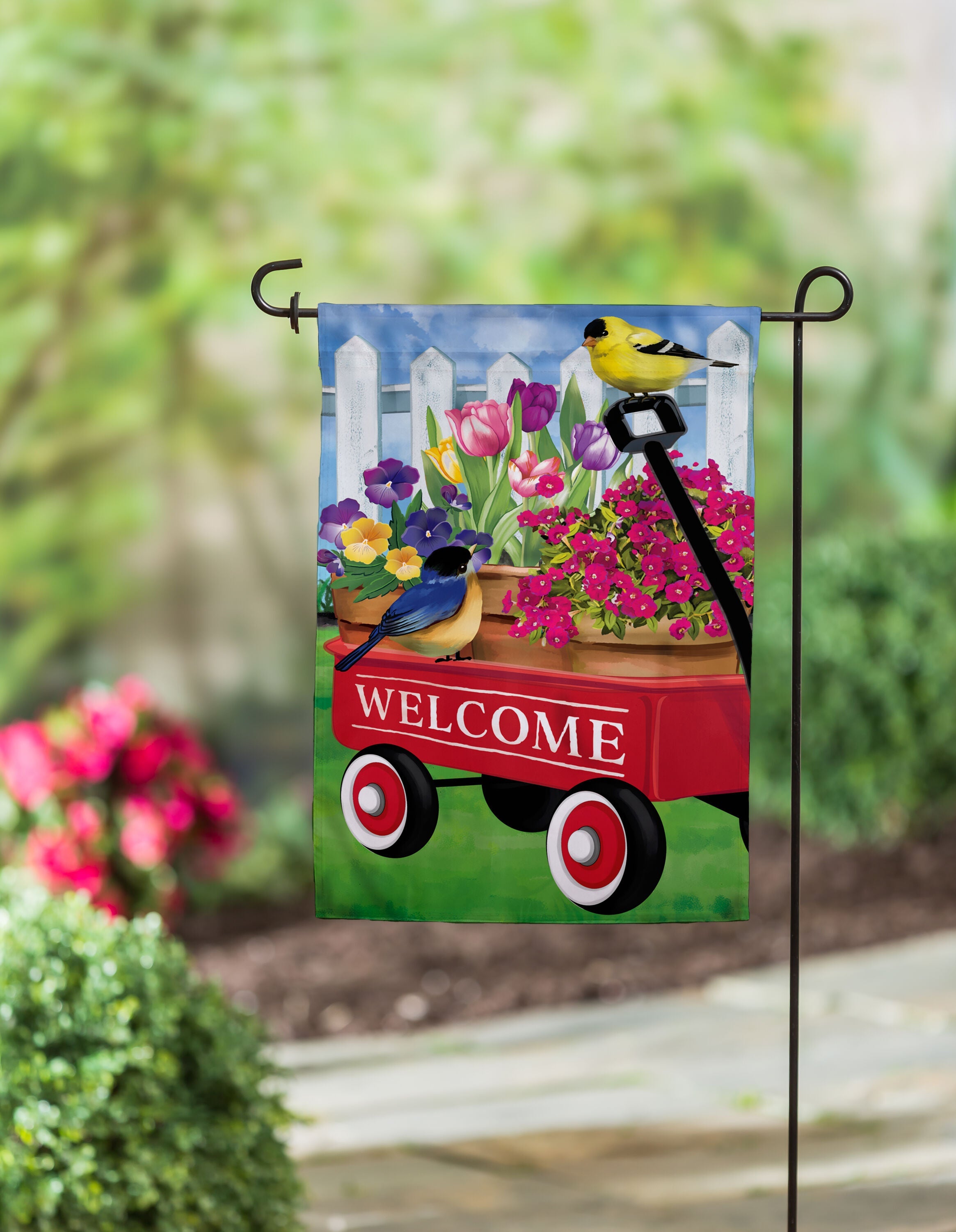 Flower Wagon Burlap Garden Flag - Sports Gifts, Sports Memorabilia, Sports Collectibles, Fan Shop
