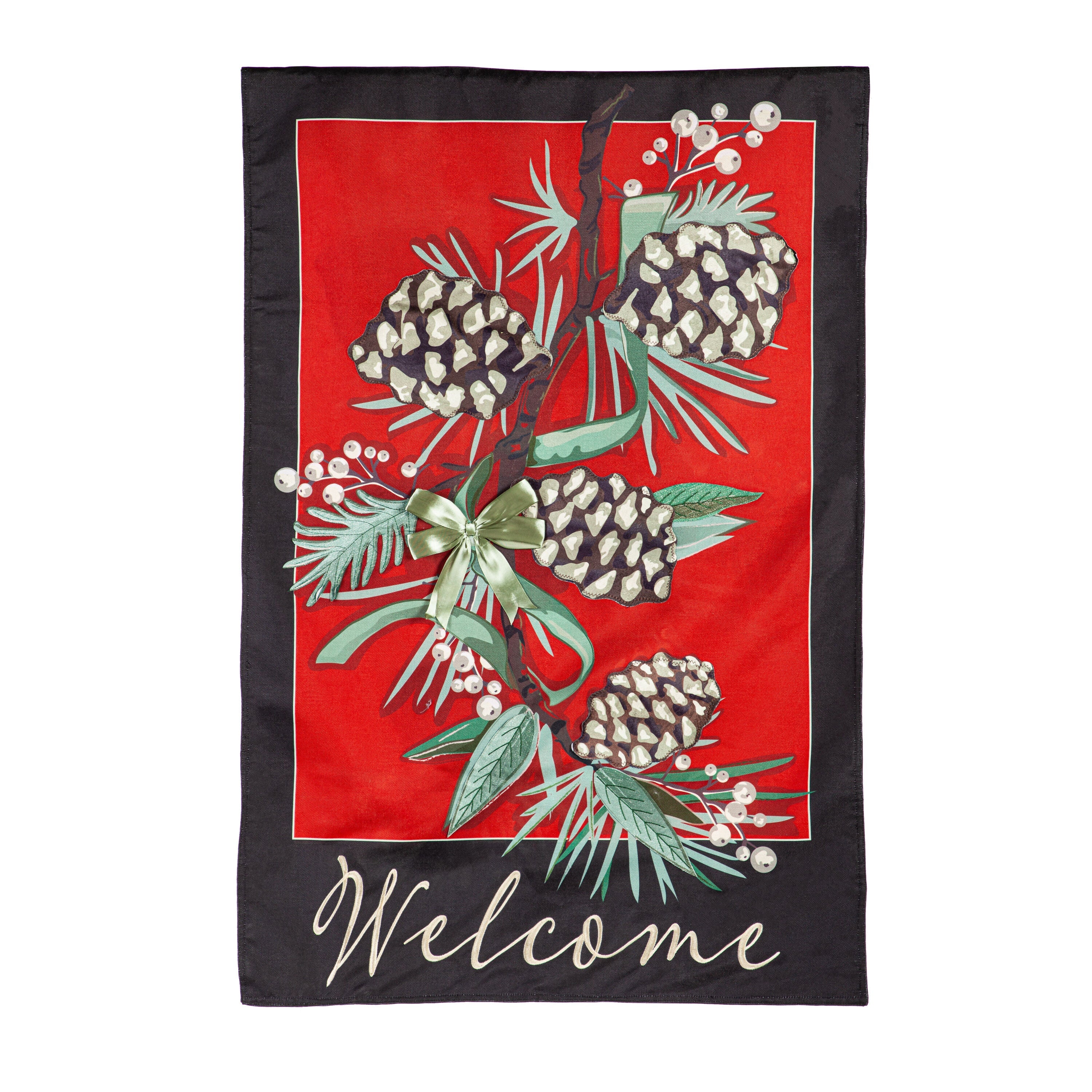 Winter Pine WelcomeEstate Size Embellished Burlap Flag - Sports Gifts, Sports Memorabilia, Sports Collectibles, Fan Shop
