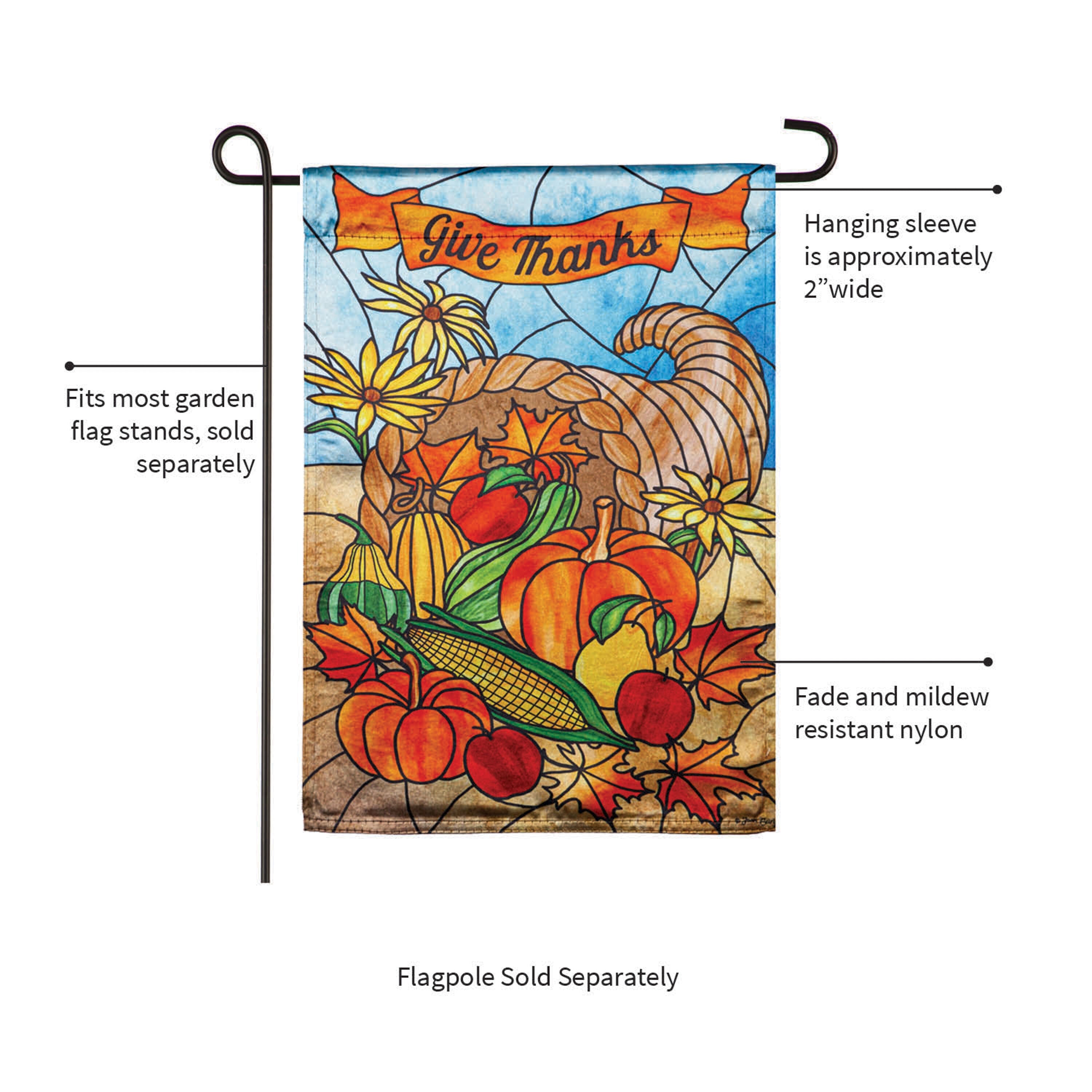 Stained Glass Cornucopia Garden Lustre Flag - Sports Gifts, Sports Memorabilia, Sports Collectibles, Fan Shop