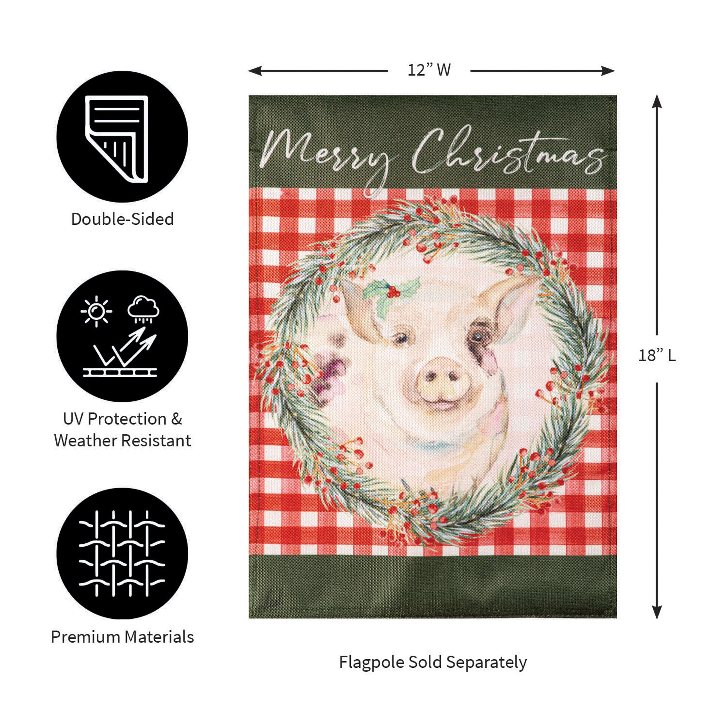 Merry Christmas Pig Burlap Garden Flag - Sports Gifts, Sports Memorabilia, Sports Collectibles, Fan Shop