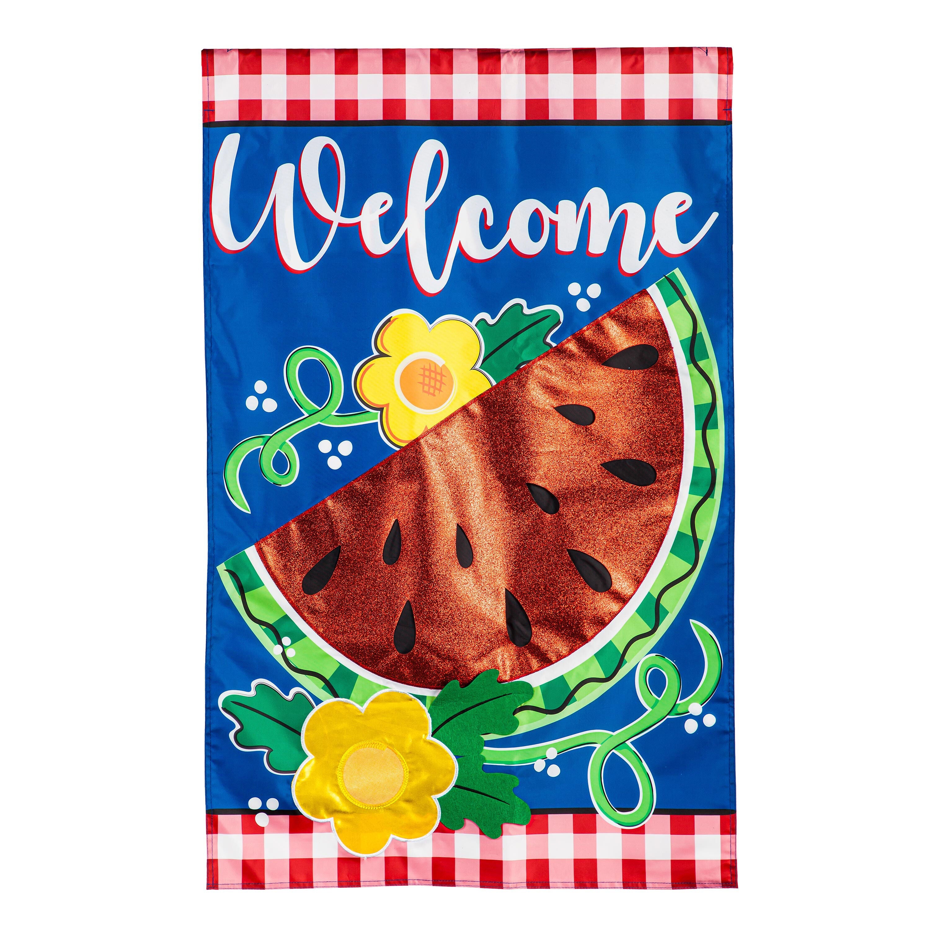 Watermelon Welcome Applique House Flag