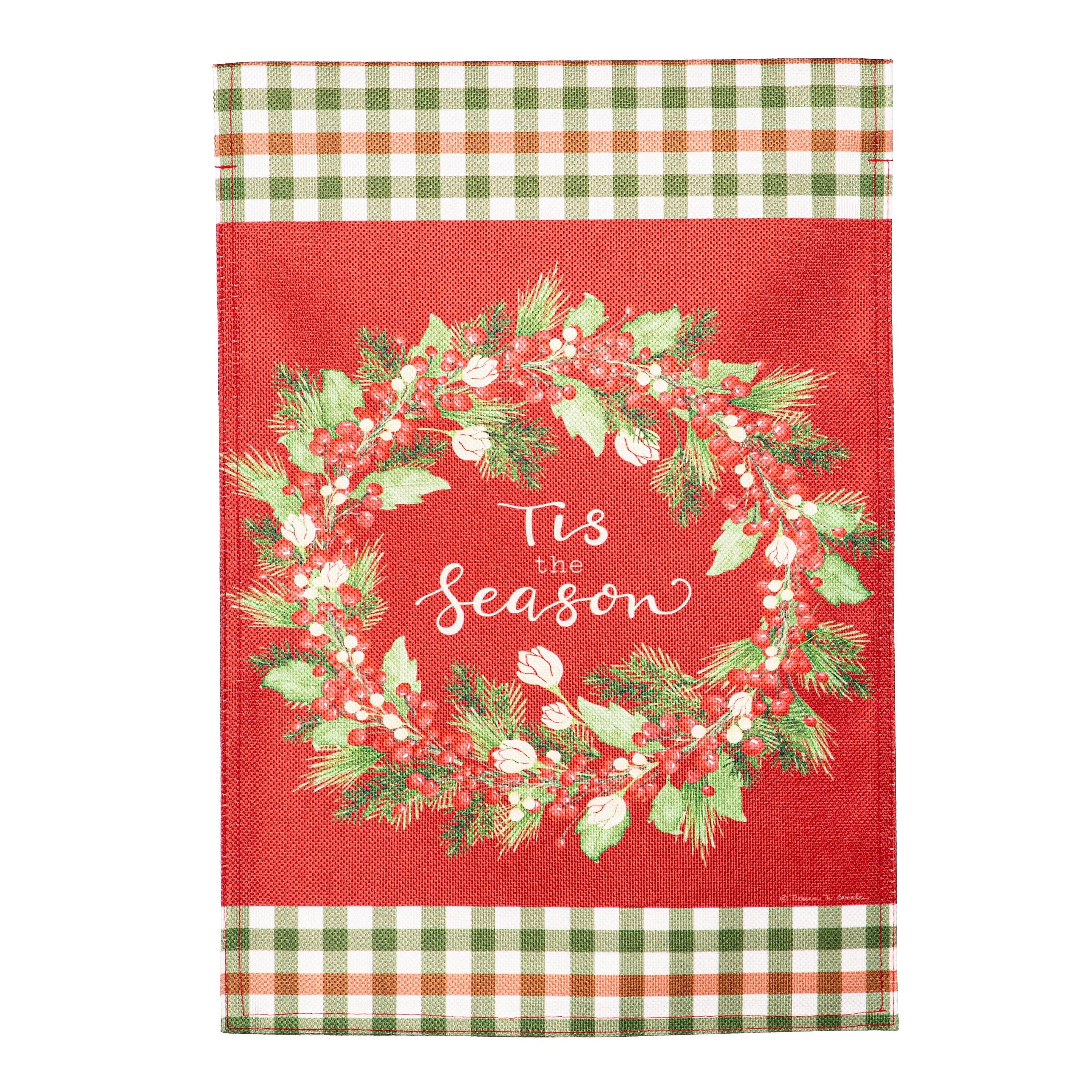 Tis the Season Wreath Burlap Garden Flag - Sports Gifts, Sports Memorabilia, Sports Collectibles, Fan Shop