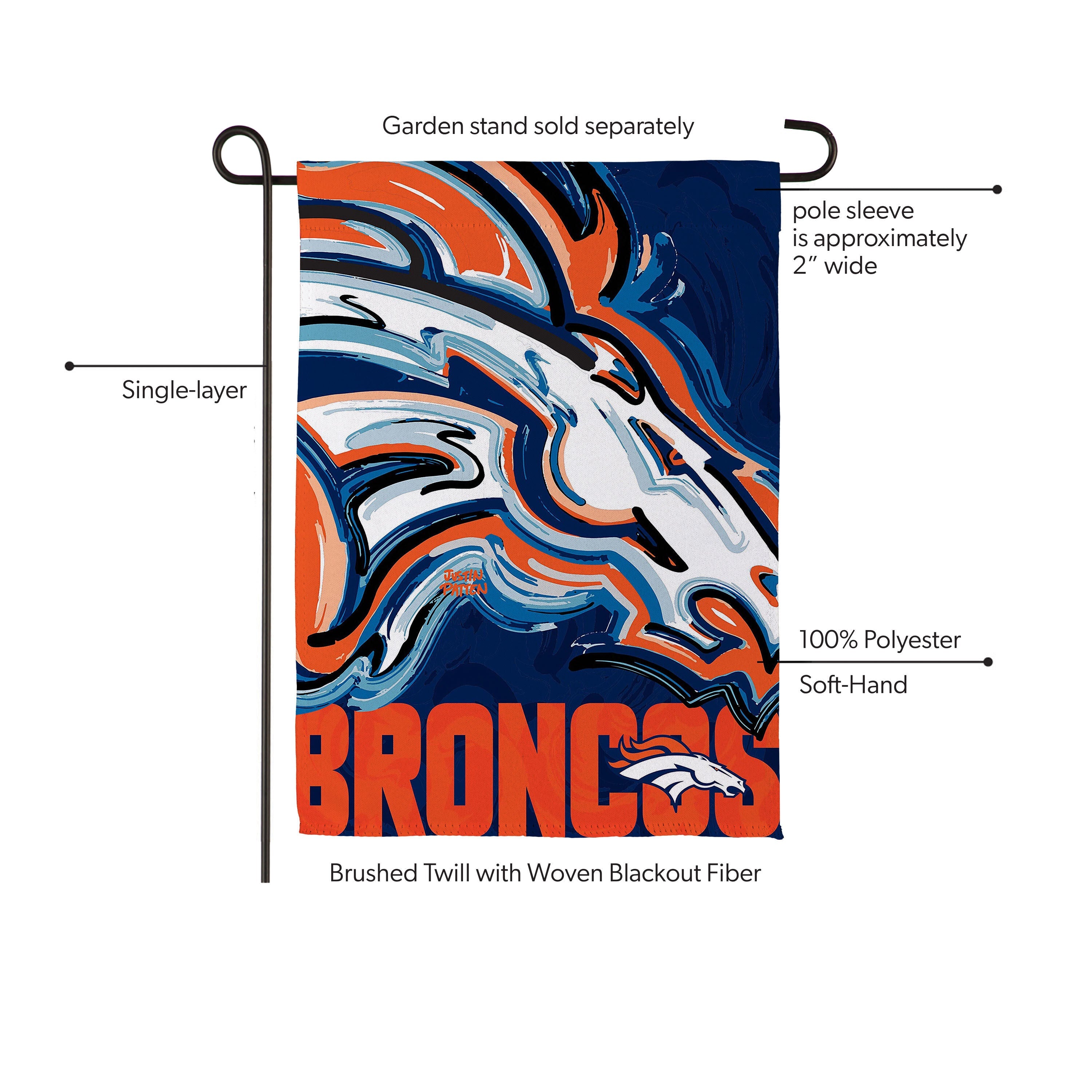 Denver Broncos Justin Patten Logo Suede Garden Flag - Sports Gifts, Sports Memorabilia, Sports Collectibles, Fan Shop
