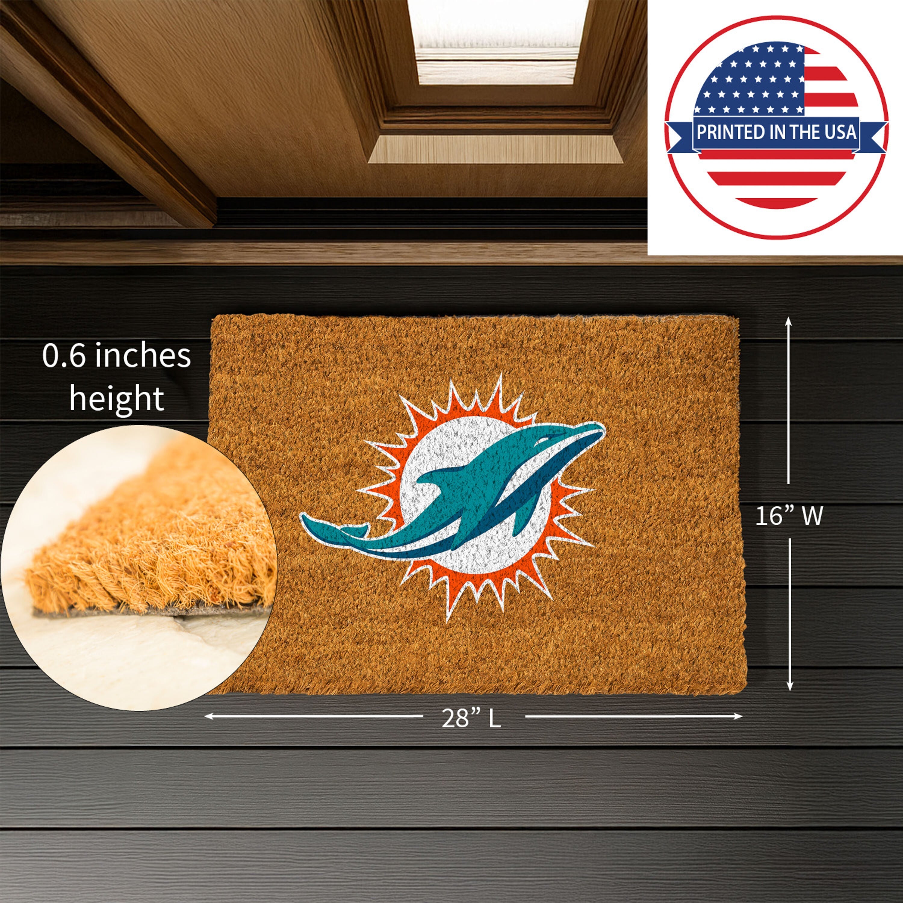Coir Mat, 16"x28", Miami Dolphins - Sports Gifts, Sports Memorabilia, Sports Collectibles, Fan Shop