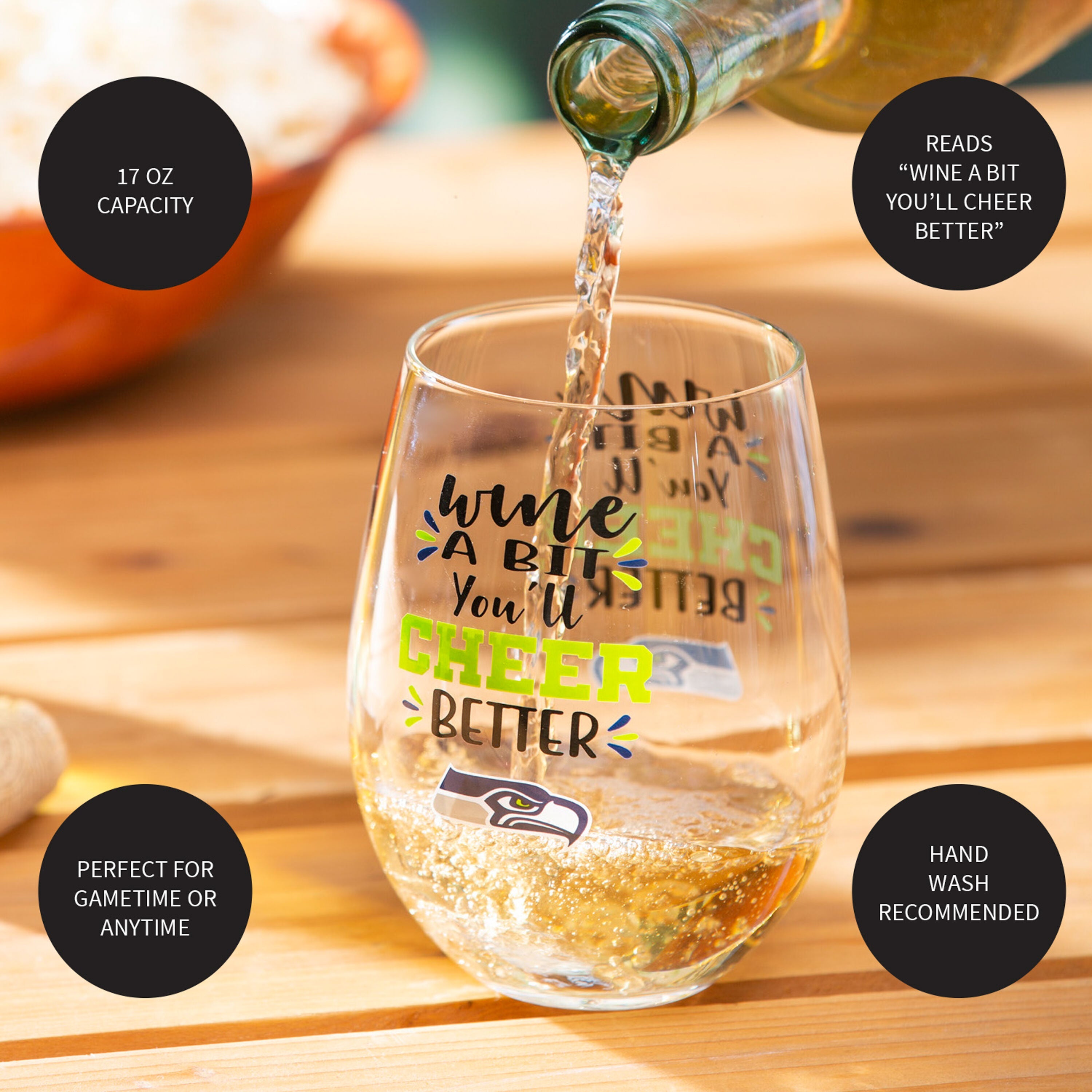 Seattle Seahawks, 17oz Boxed Stemless Wine - Sports Gifts, Sports Memorabilia, Sports Collectibles, Fan Shop