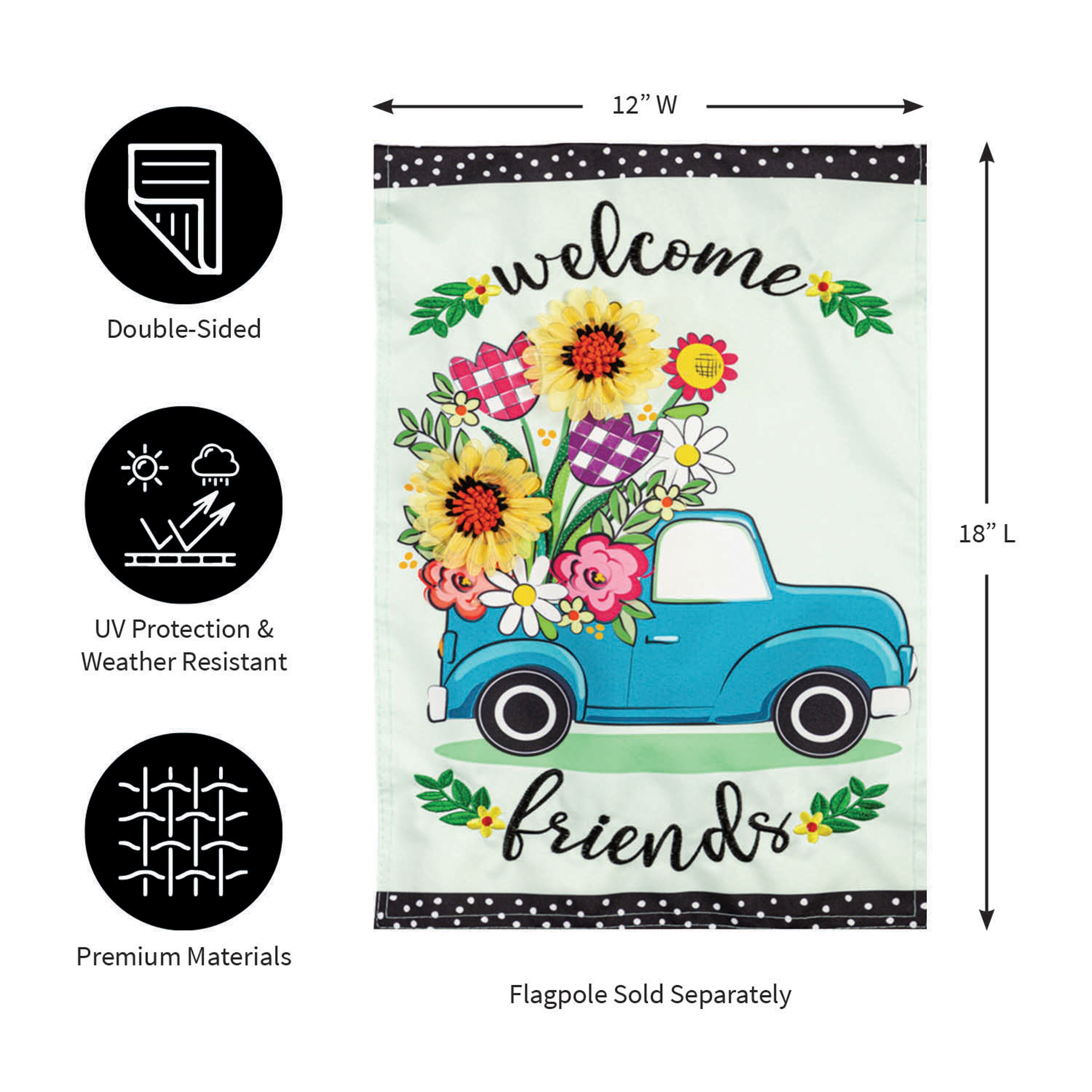 Flower Truck Linen Garden Flag
