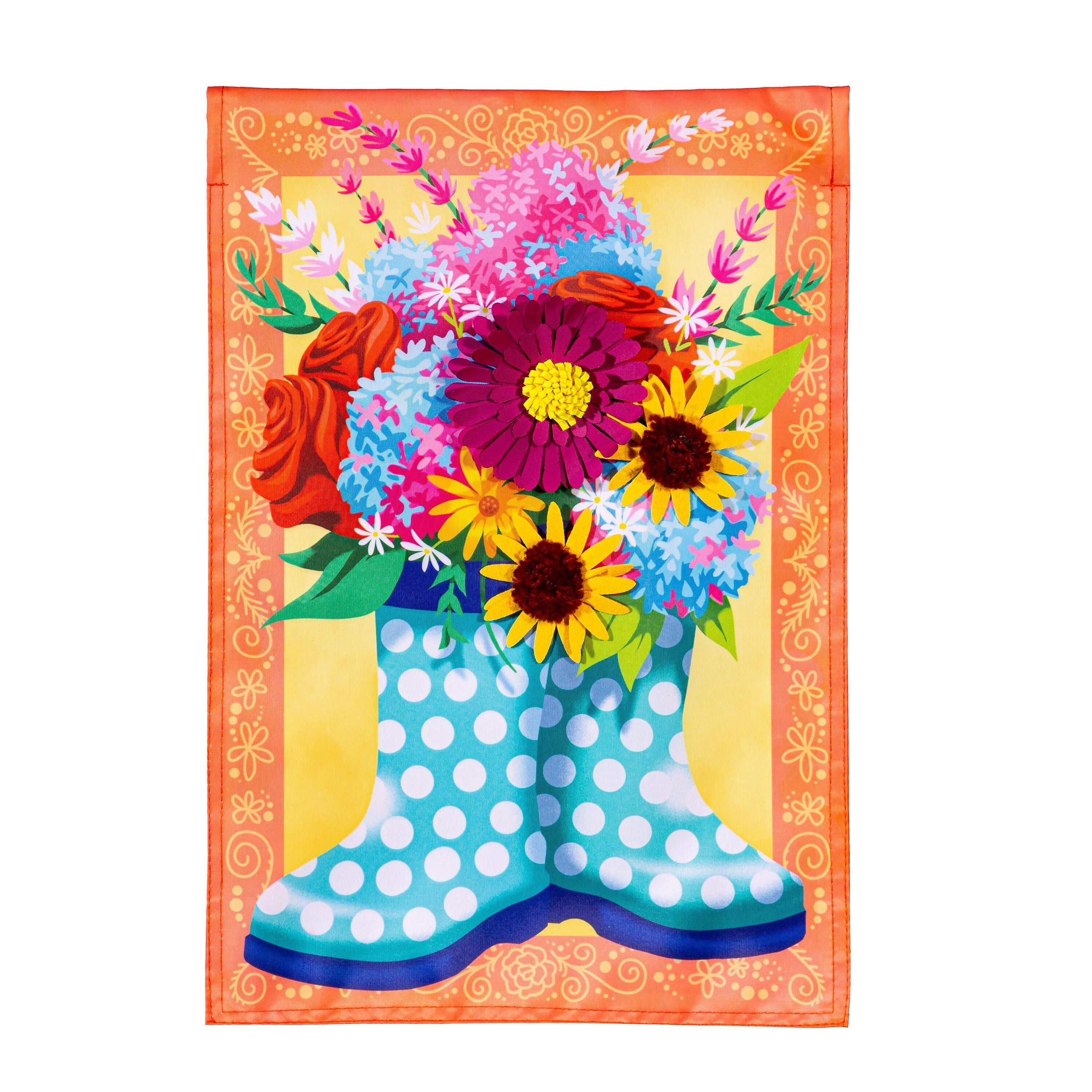 Floral Rain Boots Applique Garden Flag