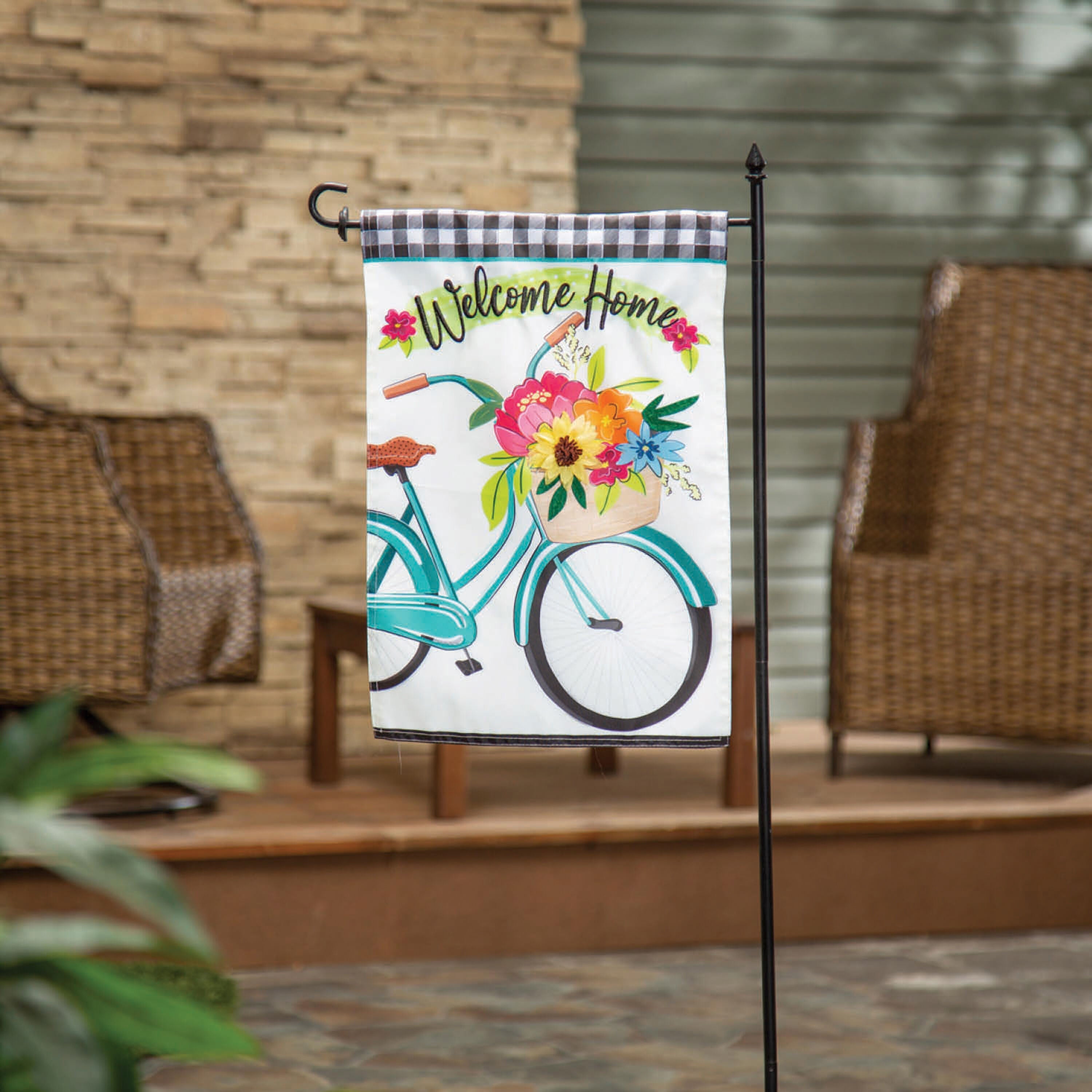 Welcome Home Bicycle Applique Garden Flag