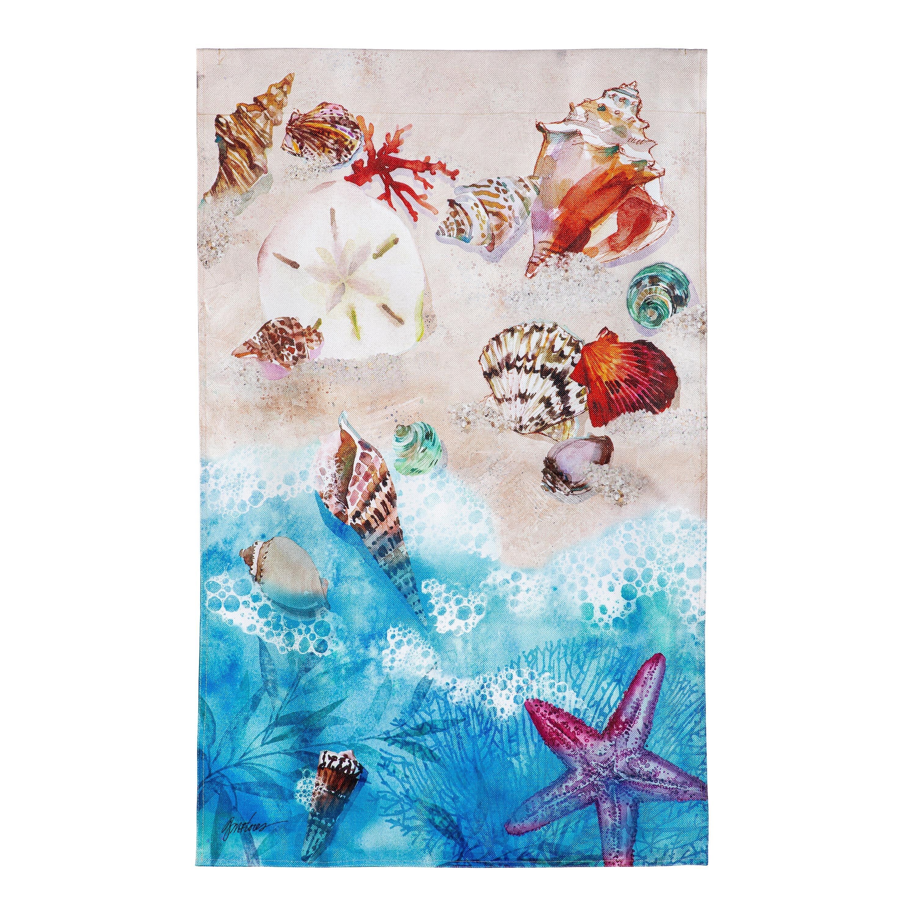 Seashells By The Shore Burlap House Flag - Sports Gifts, Sports Memorabilia, Sports Collectibles, Fan Shop
