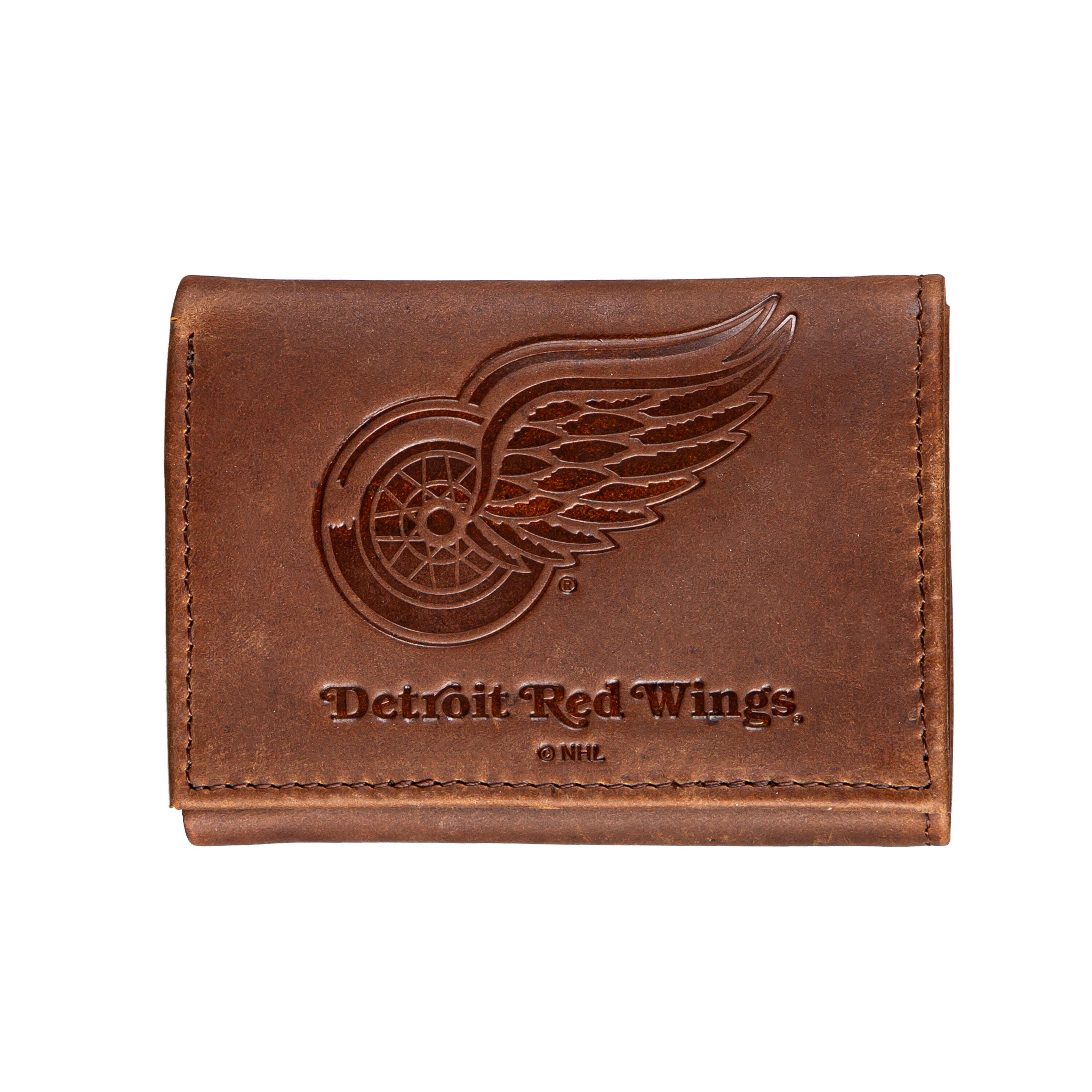 Detroit Red Wings, Tri-Fold Wallet, Brown, CH, 100% Genuine Leather - Sports Gifts, Sports Memorabilia, Sports Collectibles, Fan Shop