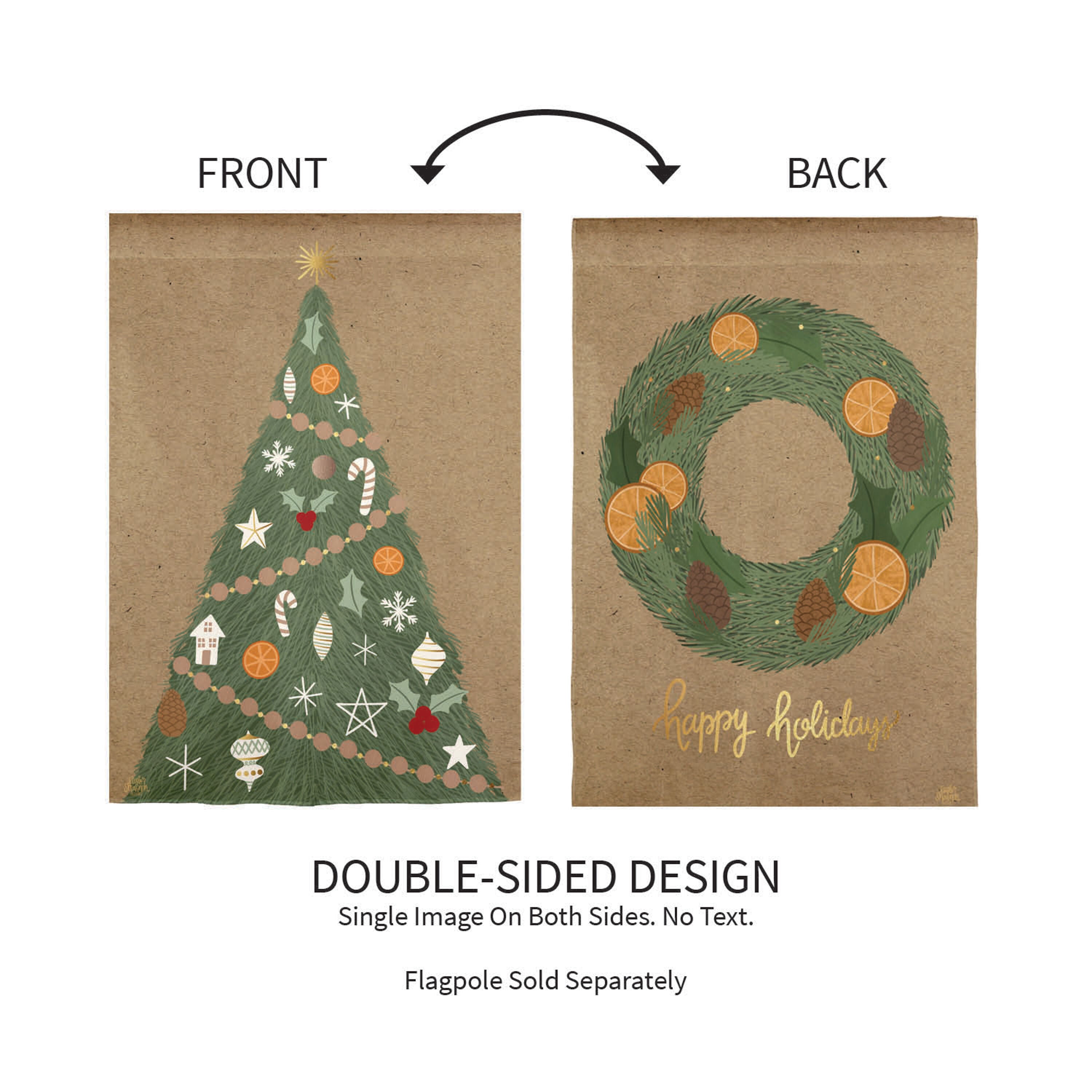 Holiday Wreath Reversible Burlap Garden Flag - Sports Gifts, Sports Memorabilia, Sports Collectibles, Fan Shop
