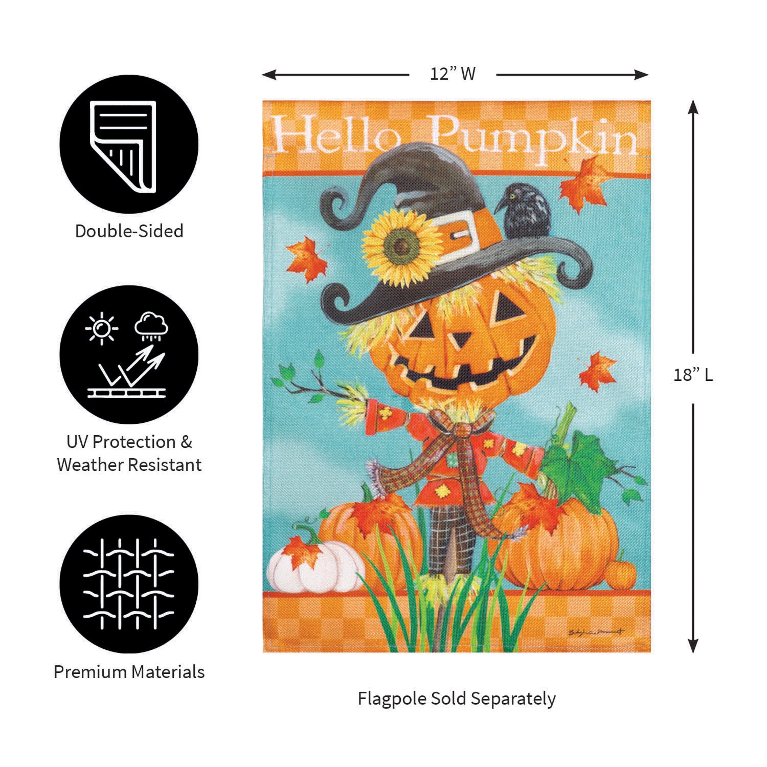 Hello Pumpkin Scarecrow Burlap Garden Flag - Sports Gifts, Sports Memorabilia, Sports Collectibles, Fan Shop