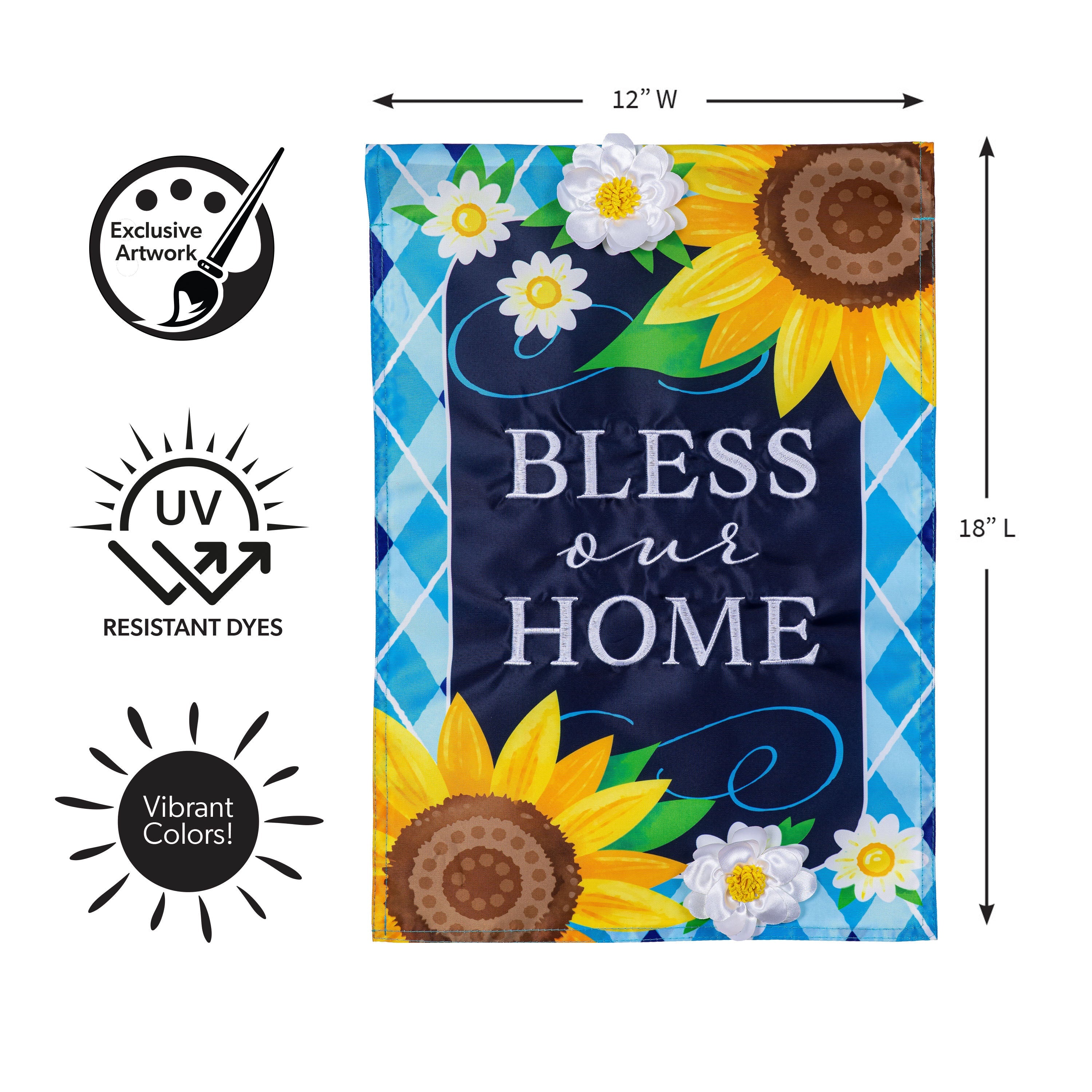 Bless Our Home Sunflowers Applique Garden Flag - Sports Gifts, Sports Memorabilia, Sports Collectibles, Fan Shop