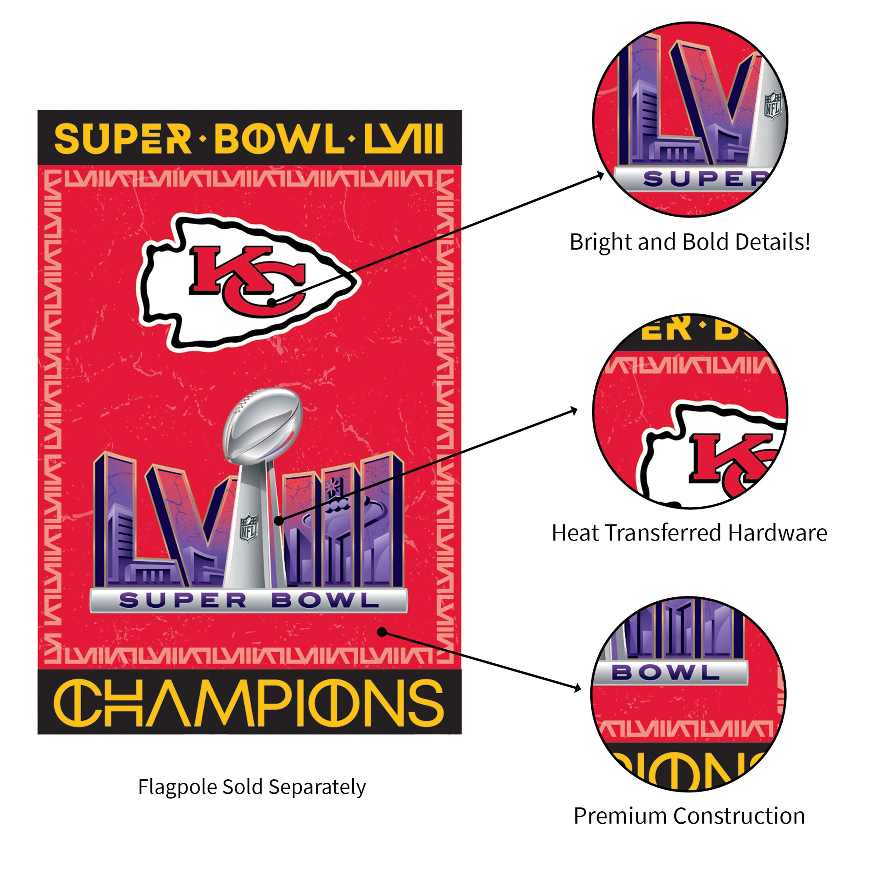 Kansas City Chiefs SB58 Champions Embossed Suede Flag - Sports Gifts, Sports Memorabilia, Sports Collectibles, Fan Shop