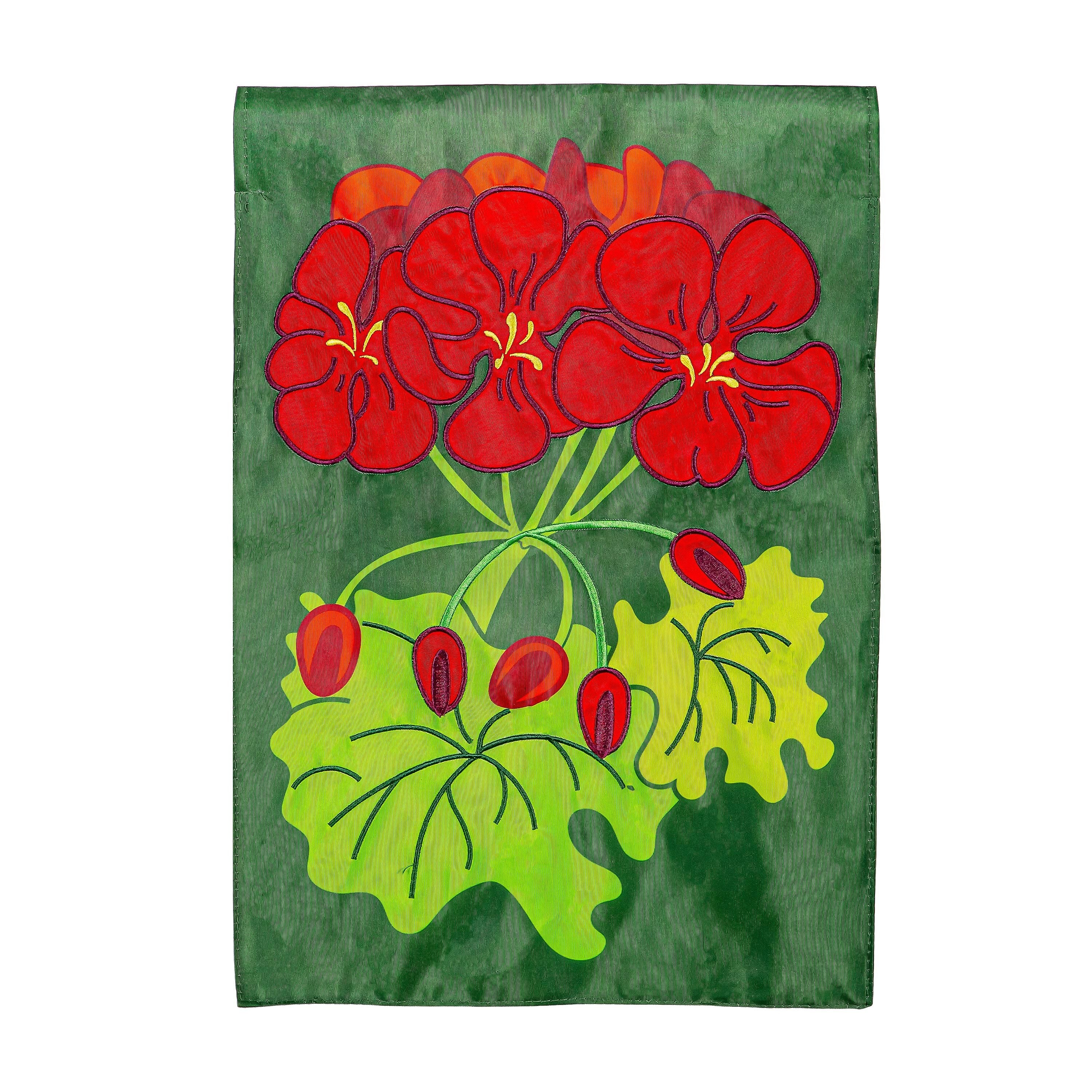Geraniums Applique Garden Flag - Sports Gifts, Sports Memorabilia, Sports Collectibles, Fan Shop