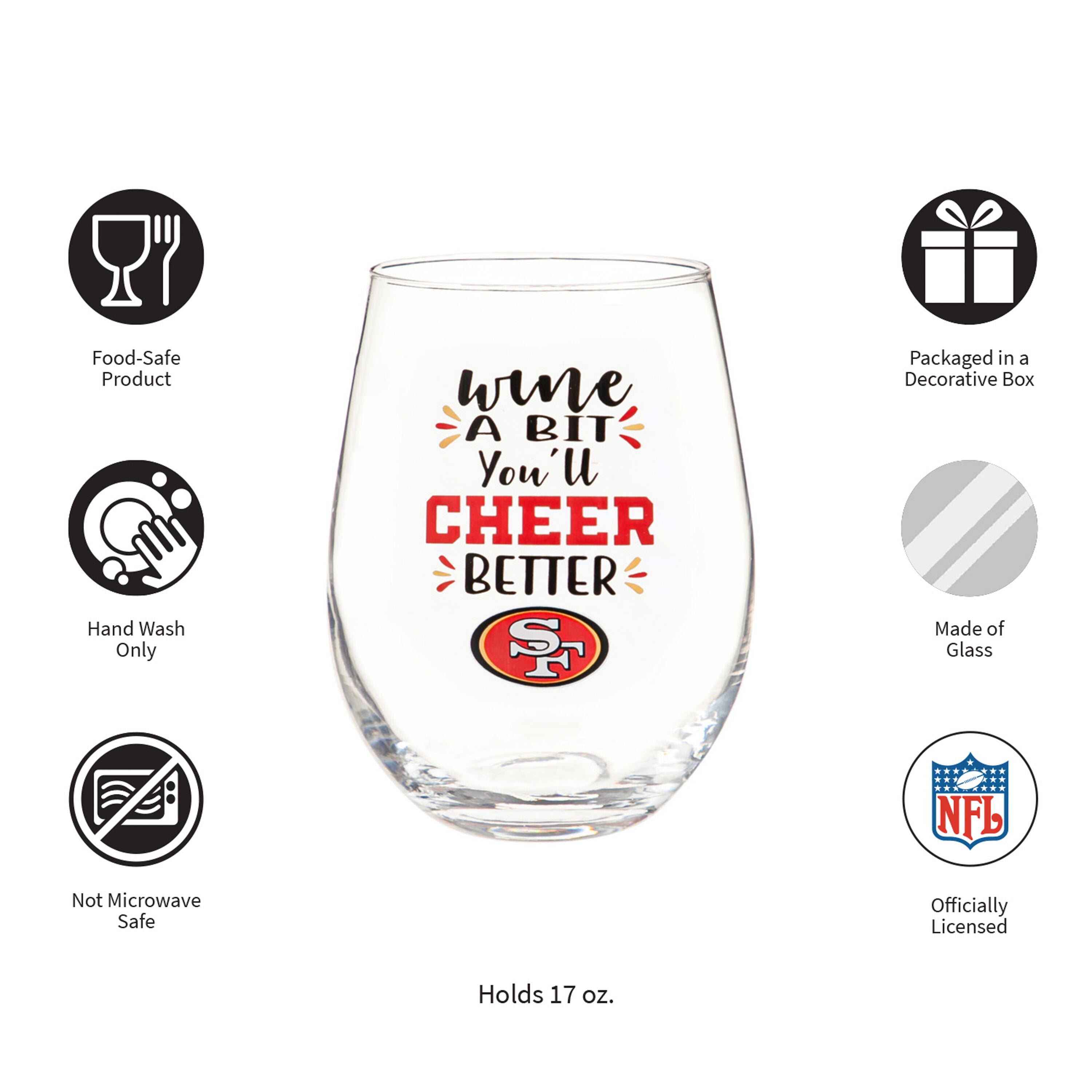 San Francisco 49ers, 17oz Boxed Stemless Wine - Sports Gifts, Sports Memorabilia, Sports Collectibles, Fan Shop