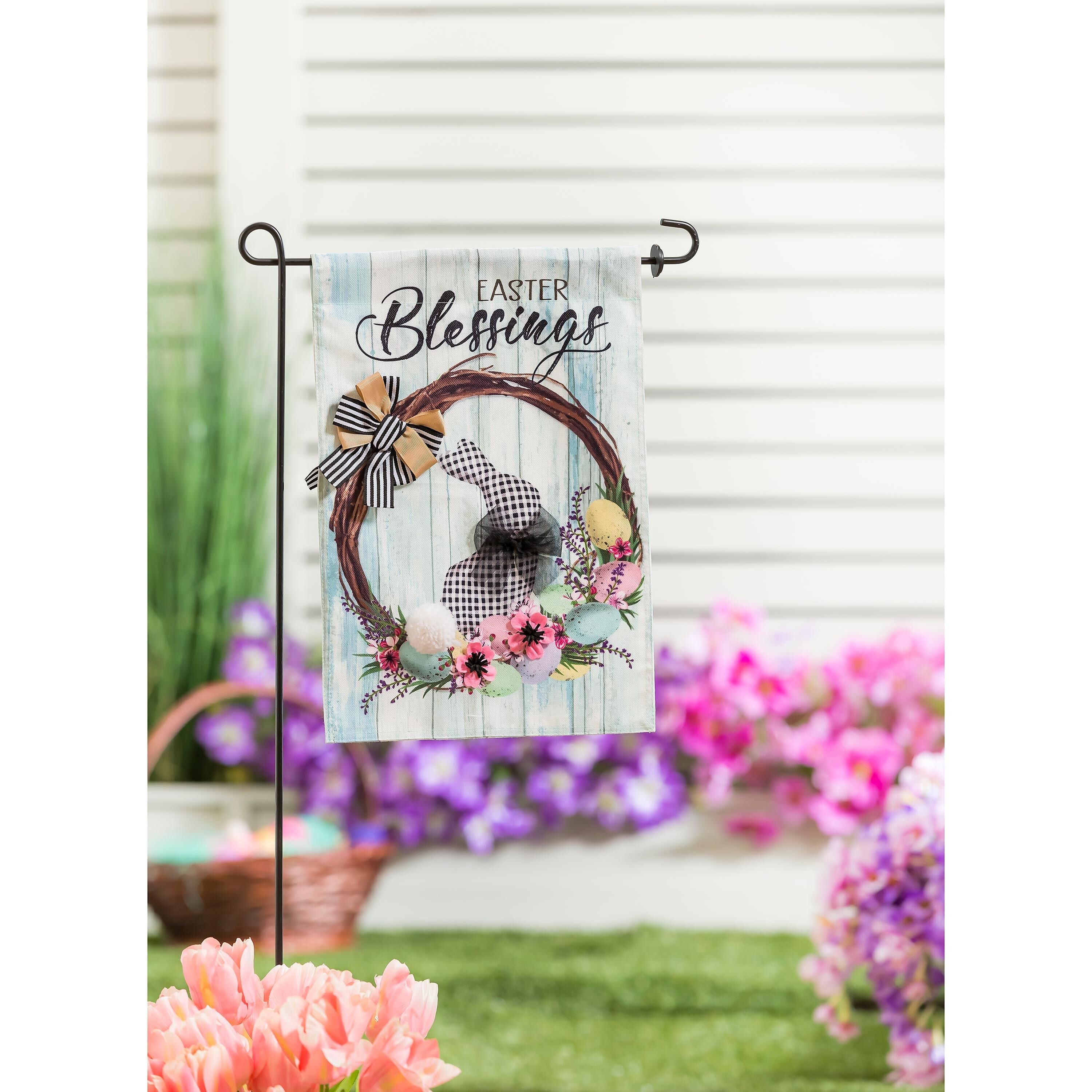 Buffalo Check Bunny Wreath Garden Burlap Flag