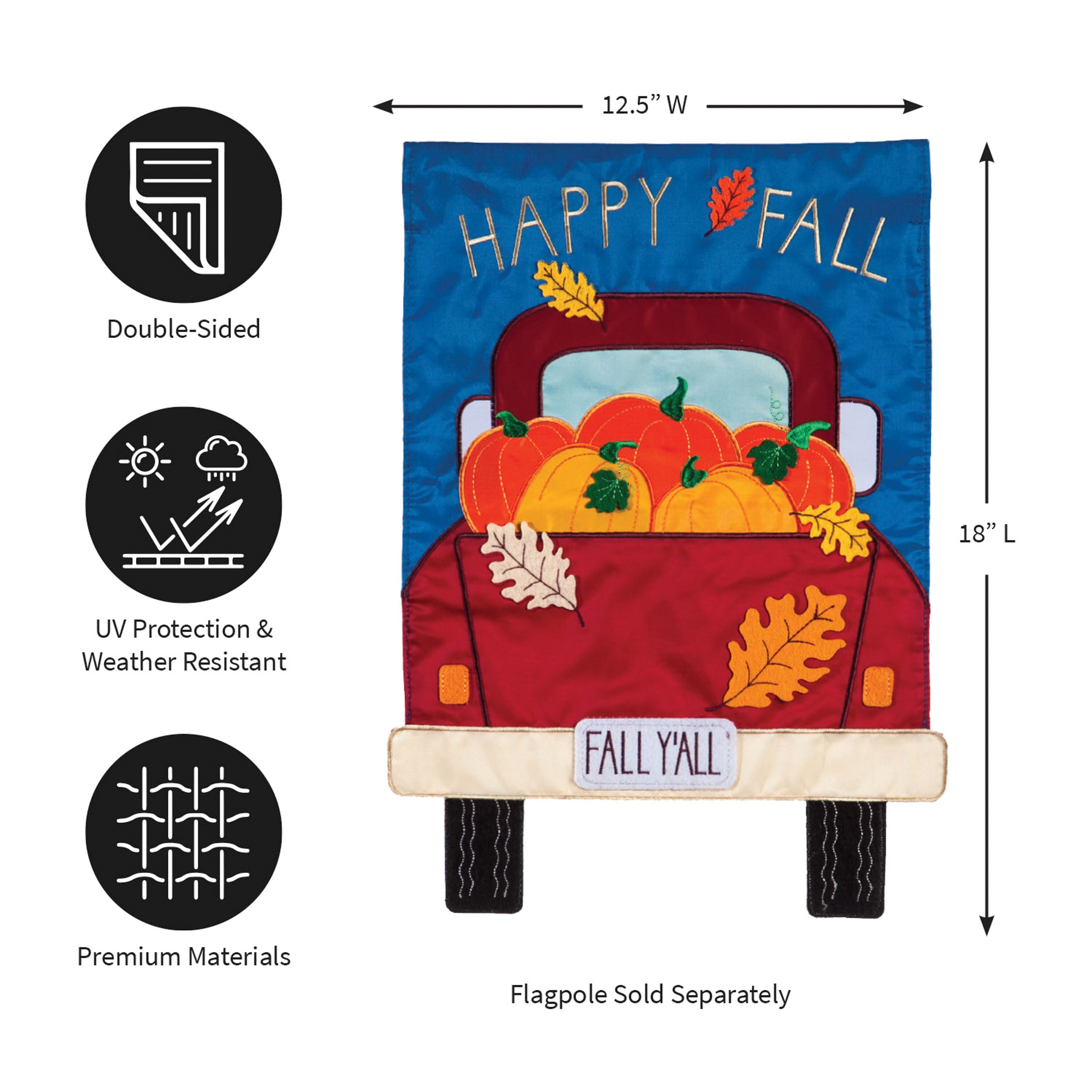Happy Fall Pickup Truck Garden Applique Flag - Sports Gifts, Sports Memorabilia, Sports Collectibles, Fan Shop
