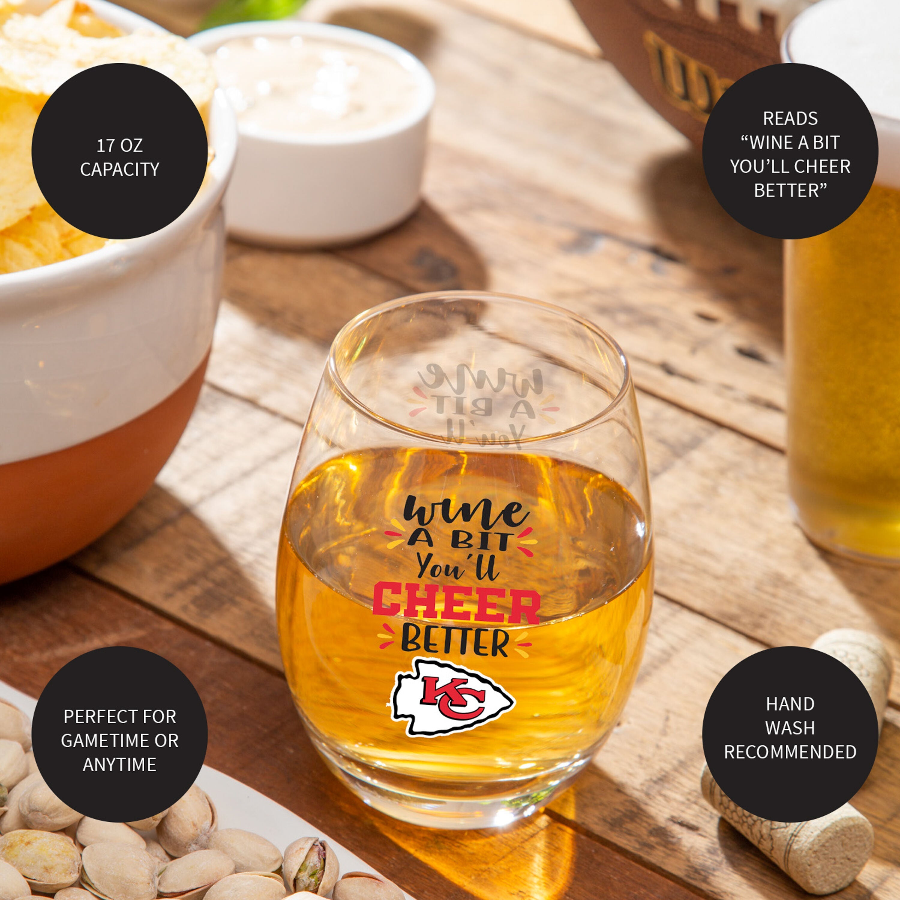 Kansas City Chiefs, 17oz Boxed Stemless Wine - Sports Gifts, Sports Memorabilia, Sports Collectibles, Fan Shop