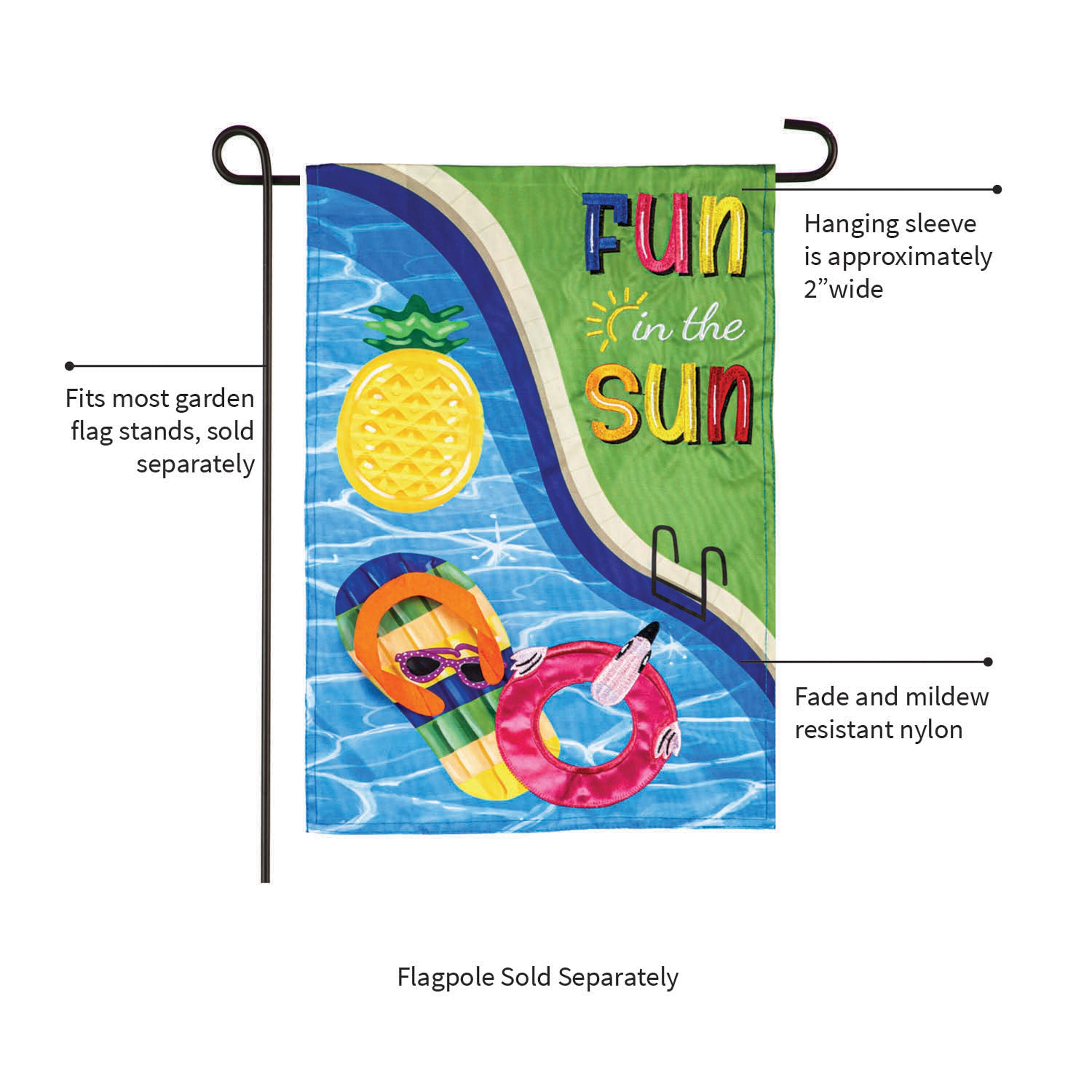 Fun in the Sun Pool Day Applique Garden Flag - Sports Gifts, Sports Memorabilia, Sports Collectibles, Fan Shop
