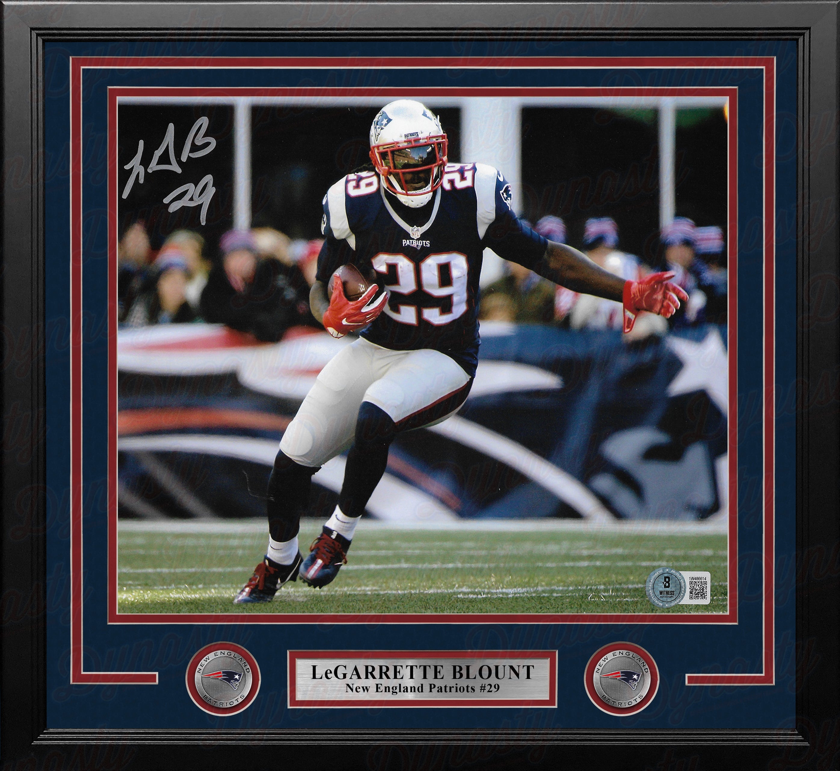 LeGarrette Blount in Action Autographed New England Patriots 11" x 14" Framed Football Photo - Sports Collectibles, Sports Memorabilia, Sports Fan Shop, Sports Gifts