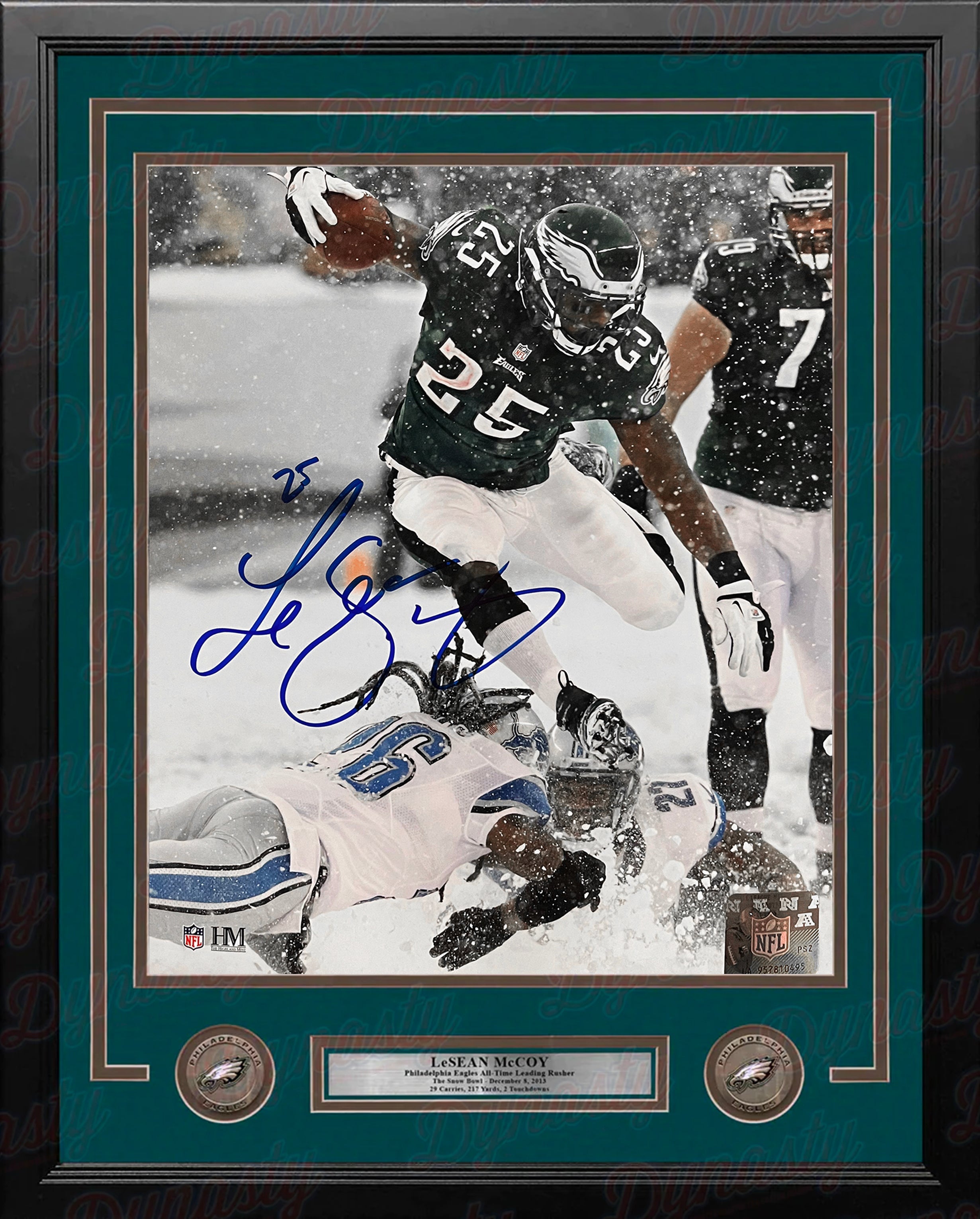 LeSean McCoy Snow Bowl Philadelphia Eagles Autographed 16" x 20" Framed Photo - Dynasty Sports COA - Sports Collectibles, Sports Memorabilia, Sports Fan Shop, Sports Gifts