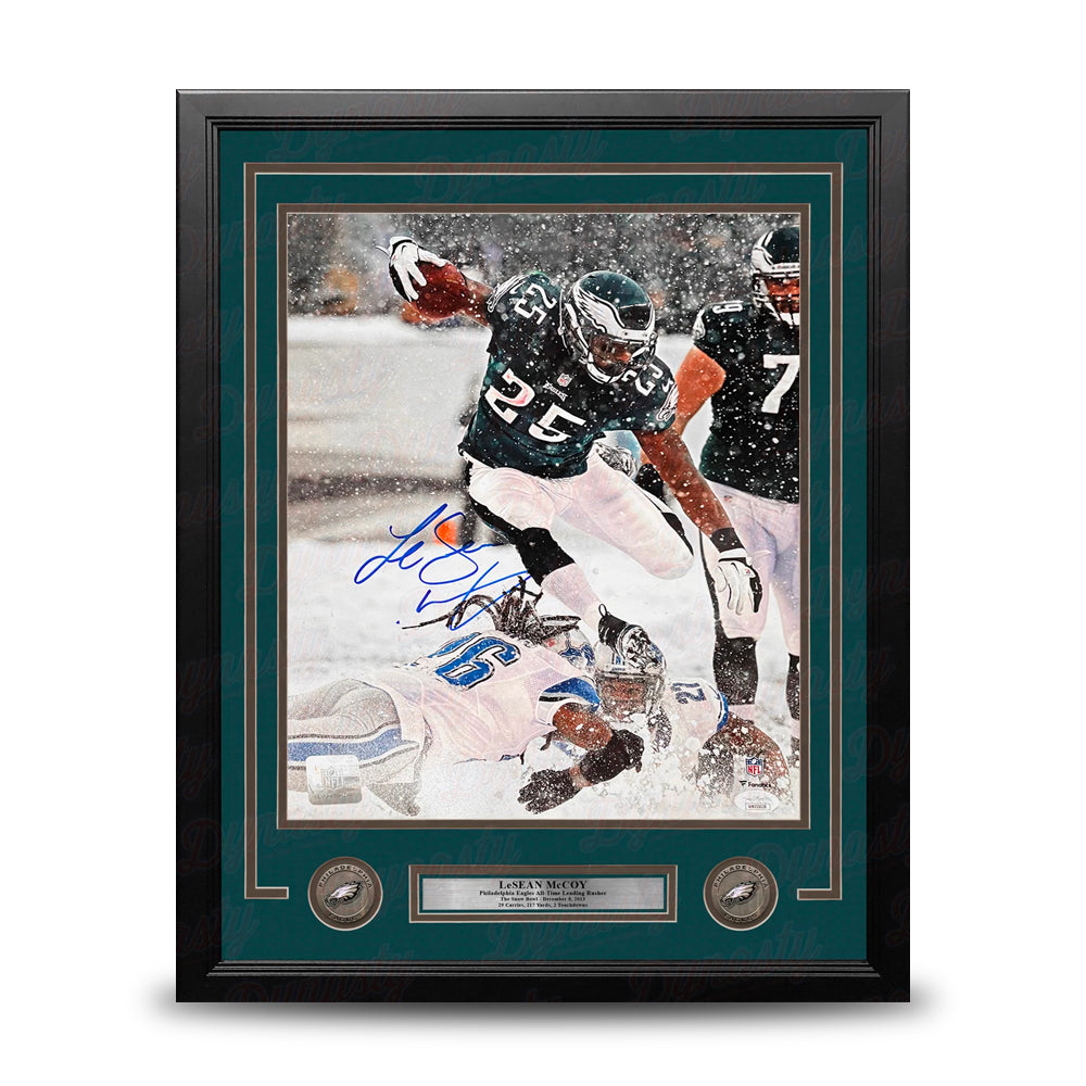 LeSean McCoy Snow Bowl Philadelphia Eagles Autographed 16" x 20" Framed Photo - Dynasty Sports COA - Sports Collectibles, Sports Memorabilia, Sports Fan Shop, Sports Gifts