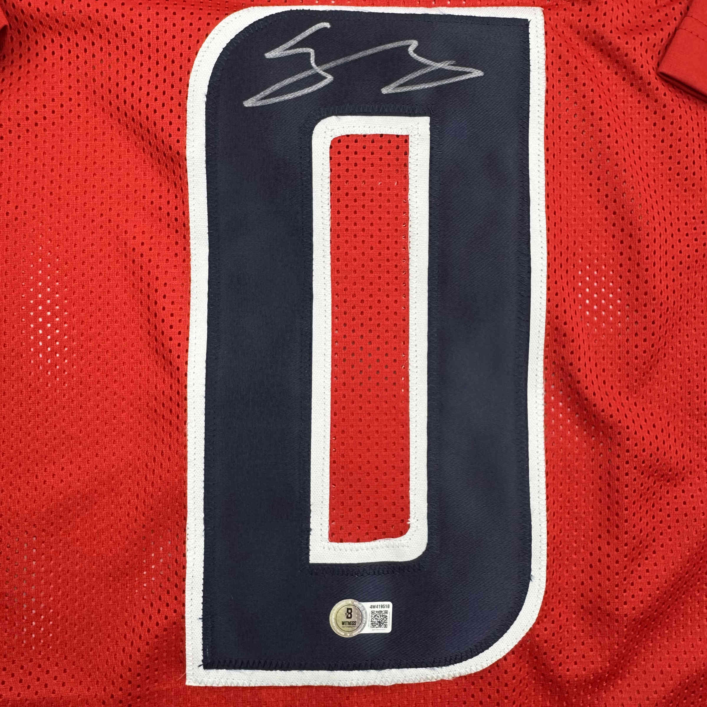 Autographed/Signed Azeez Al Shaair Houston Red Football Jersey Beckett BAS COA