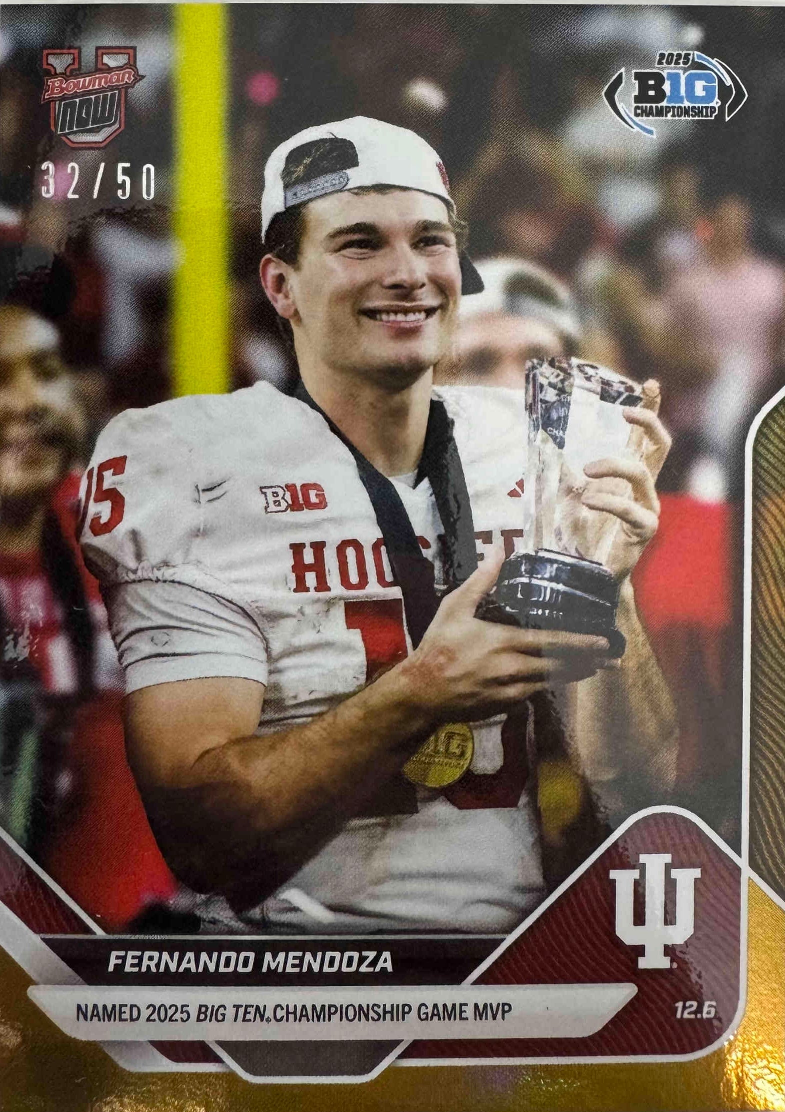 2025 Topps Bowman U Now Fernando Mendoza #58 Gold Foil /50 Indiana Hoosiers Rookie RC Football Card