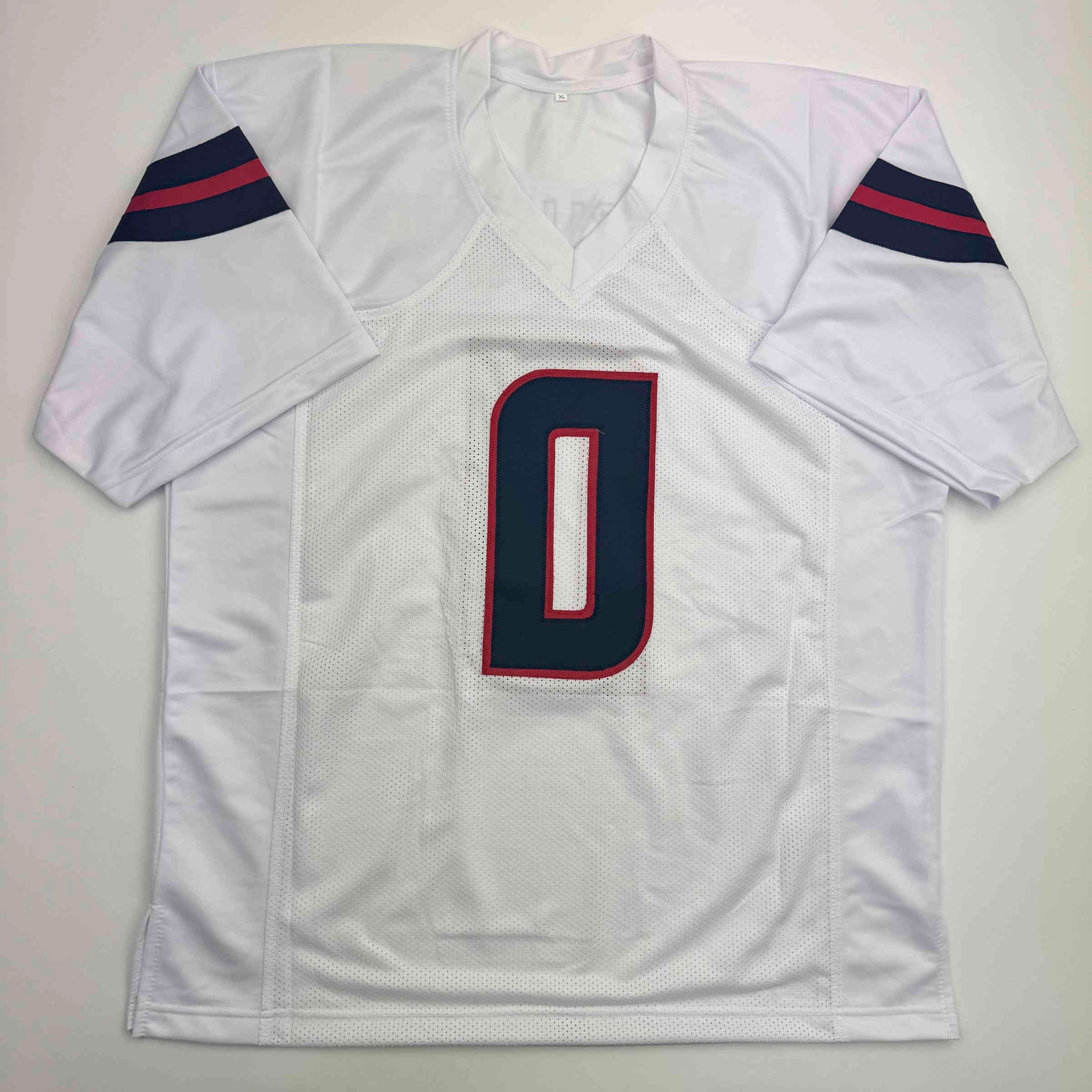 Autographed/Signed Azeez Al Shaair Houston White Football Jersey Beckett BAS COA