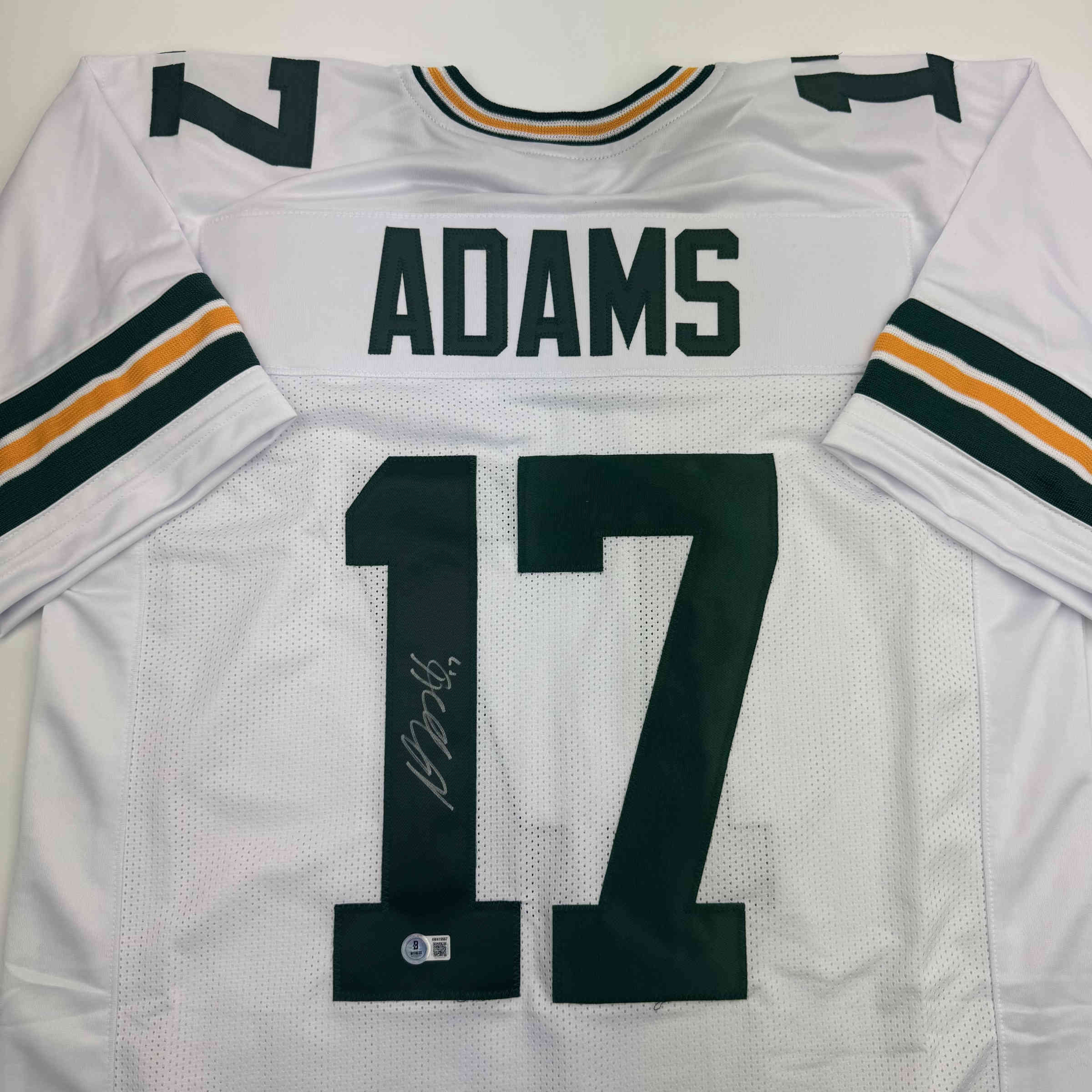 Autographed/Signed Davante Adams Green Bay White Football Jersey Beckett BAS COA