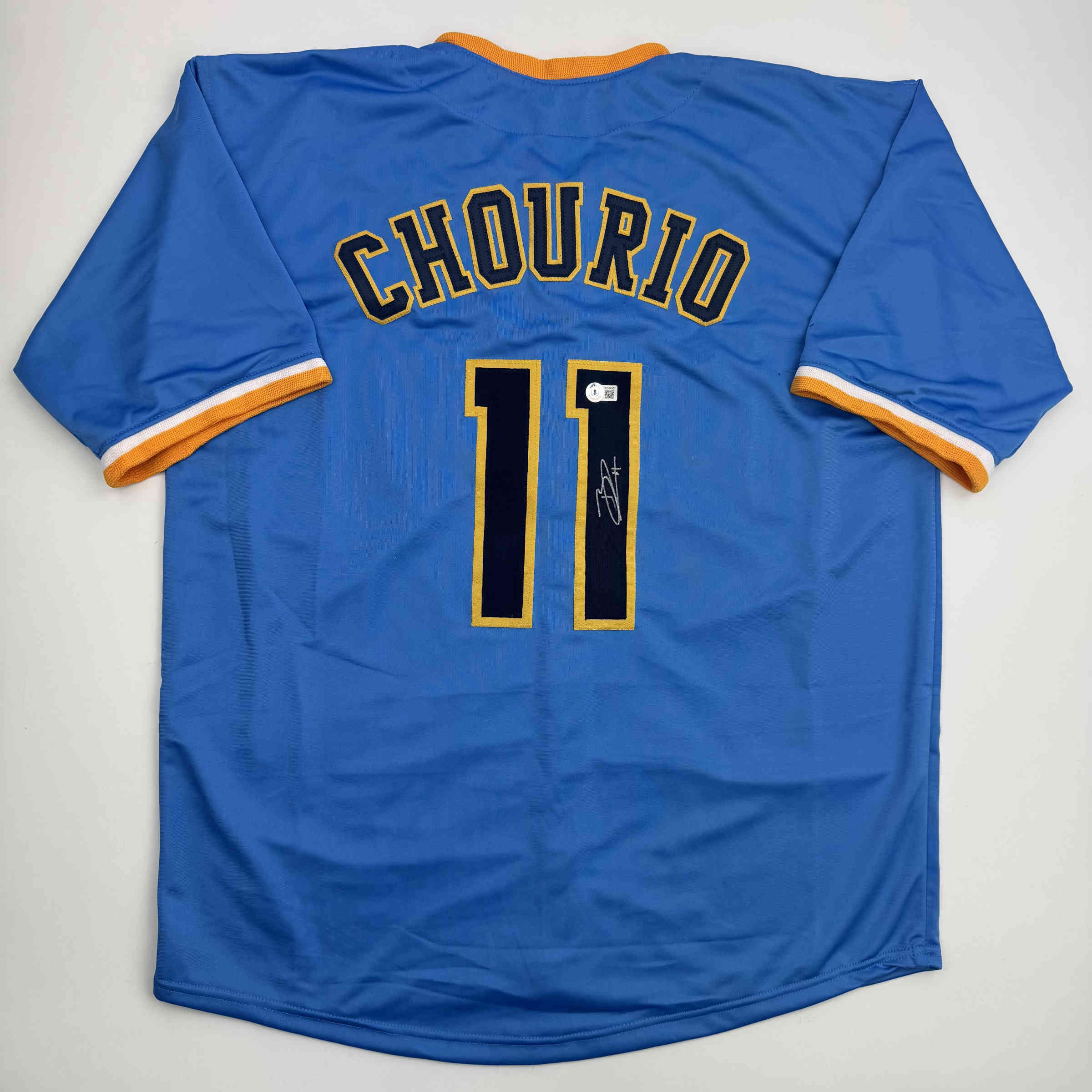 Autographed/Signed Jackson Chourio Milwaukee Light Blue Baseball Jersey Beckett BAS COA