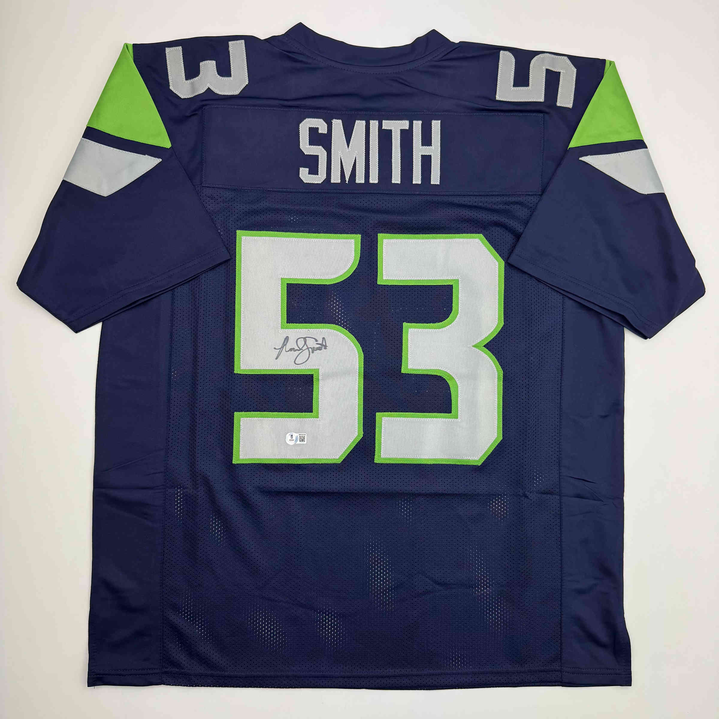 Autographed/Signed Malcolm Smith Seattle Blue Football Jersey Beckett BAS COA