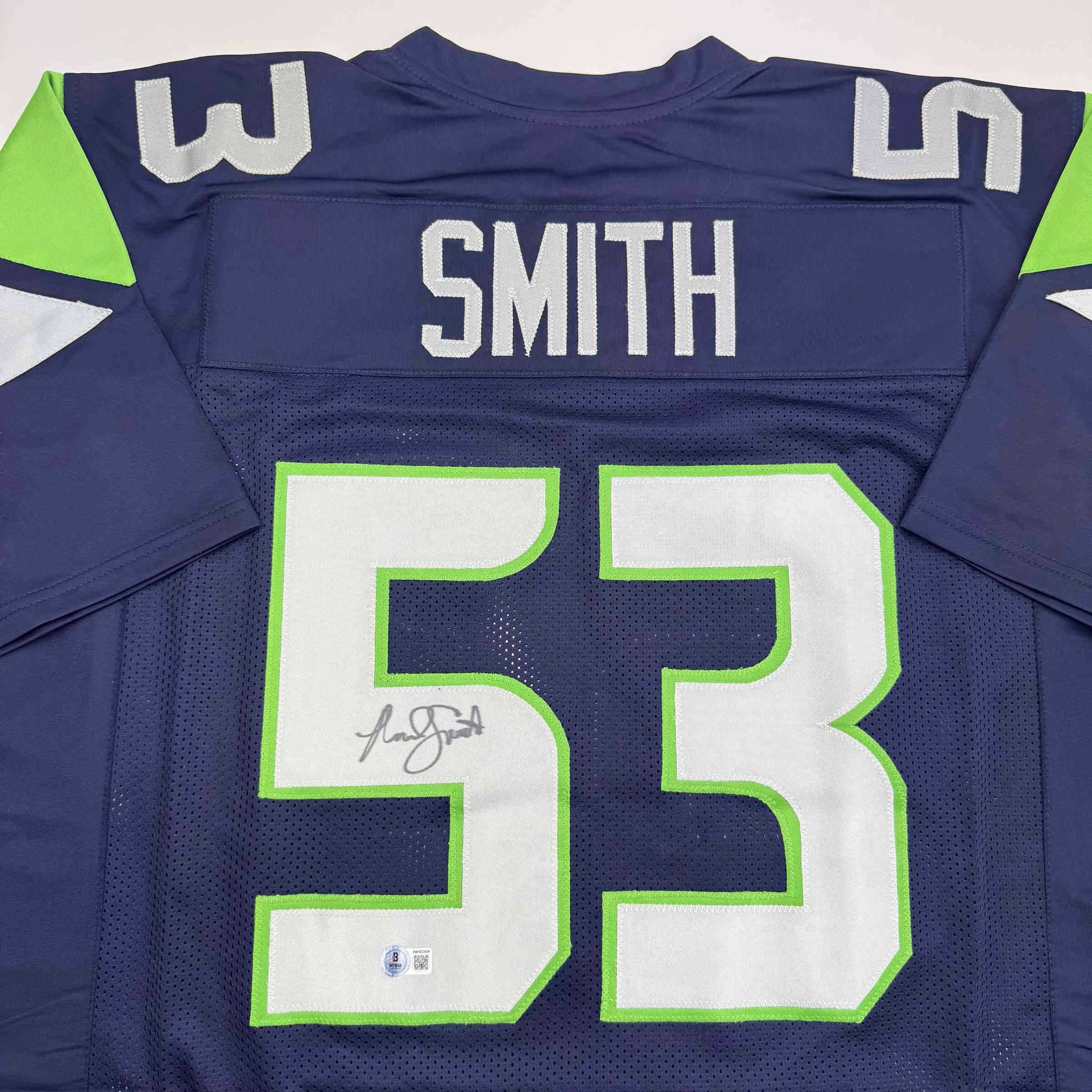 Autographed/Signed Malcolm Smith Seattle Blue Football Jersey Beckett BAS COA