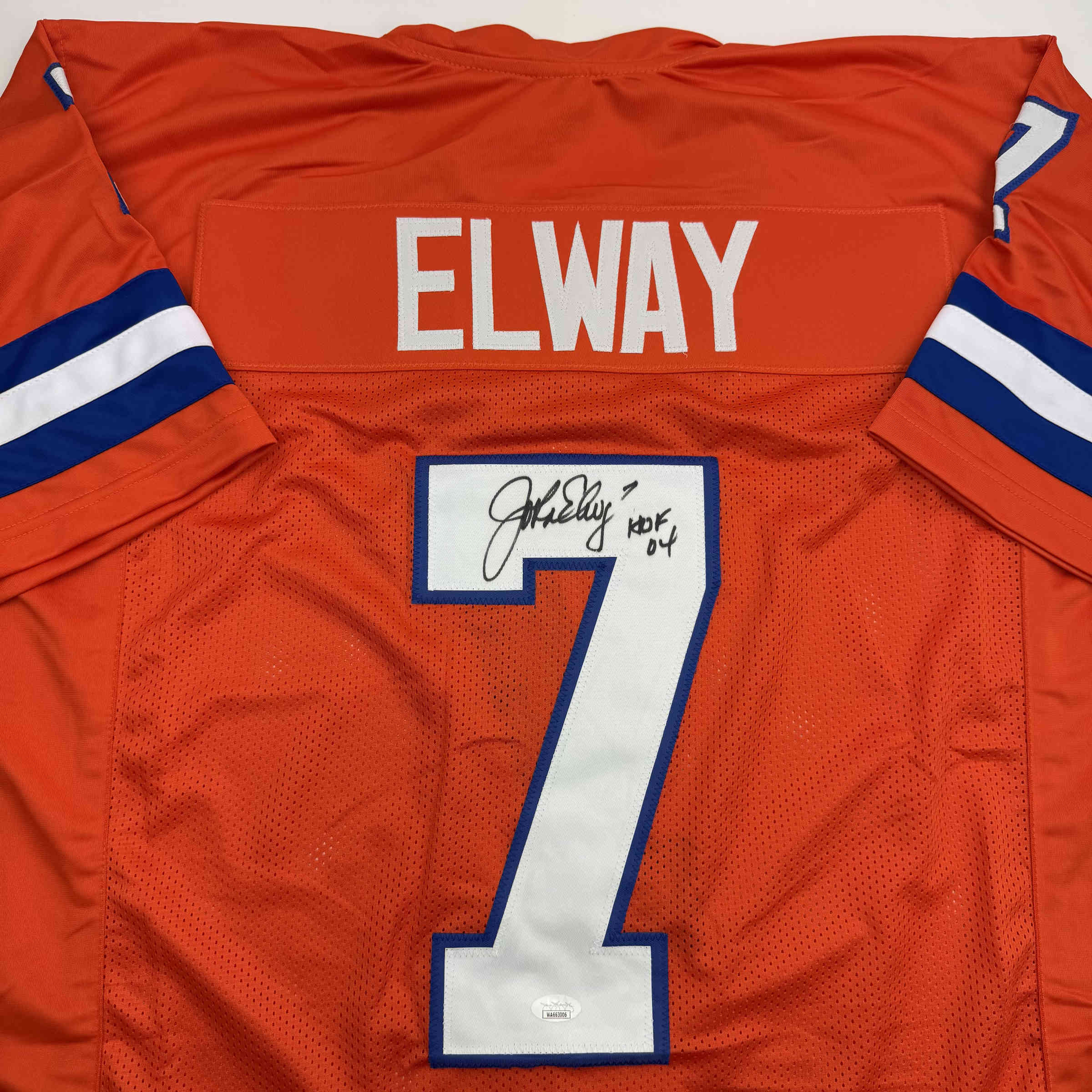 Autographed/Signed John Elway Denver Orange Retro Football Jersey JSA COA