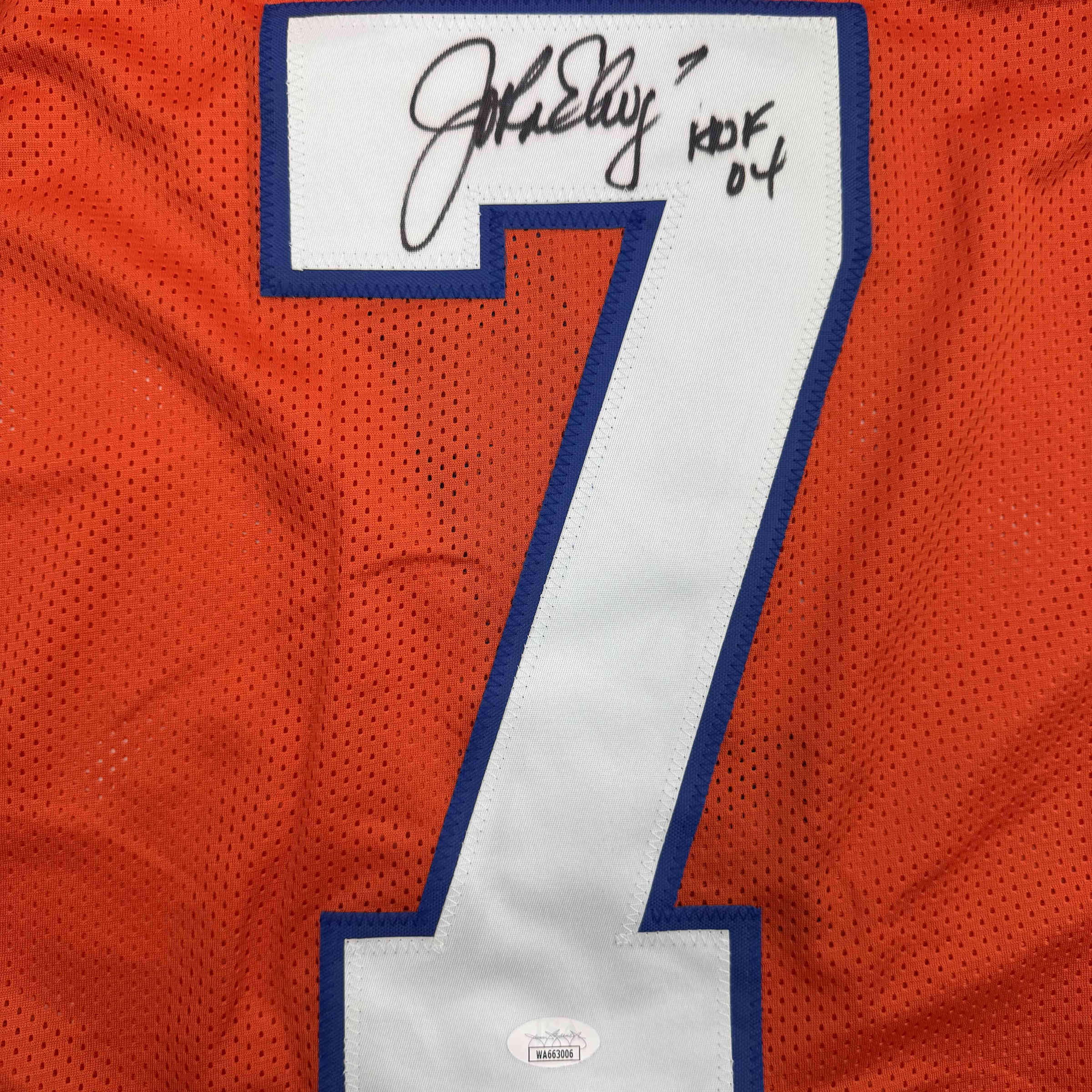 Autographed/Signed John Elway Denver Orange Retro Football Jersey JSA COA