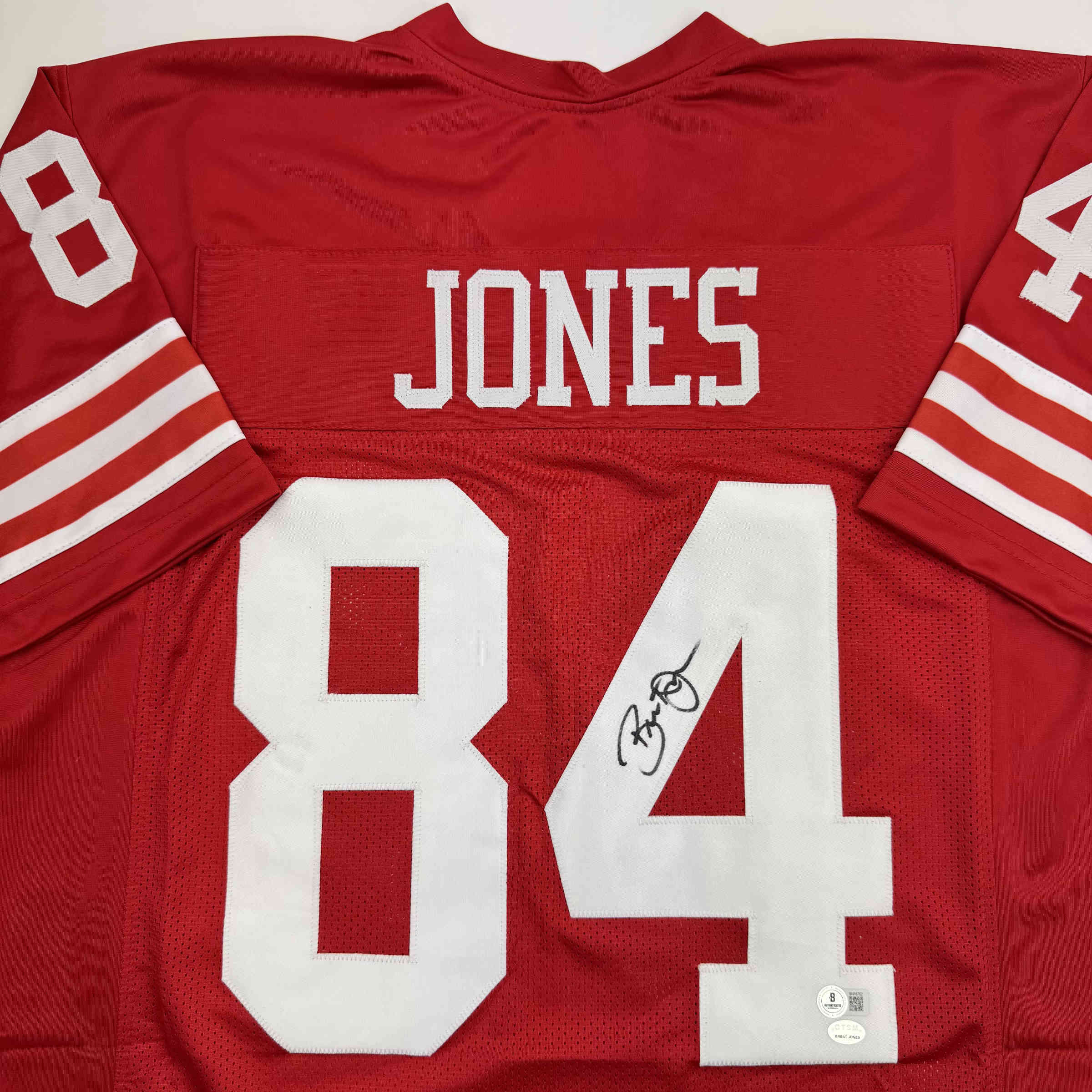 Autographed/Signed Brent Jones San Francisco Red Football Jersey Beckett BAS COA