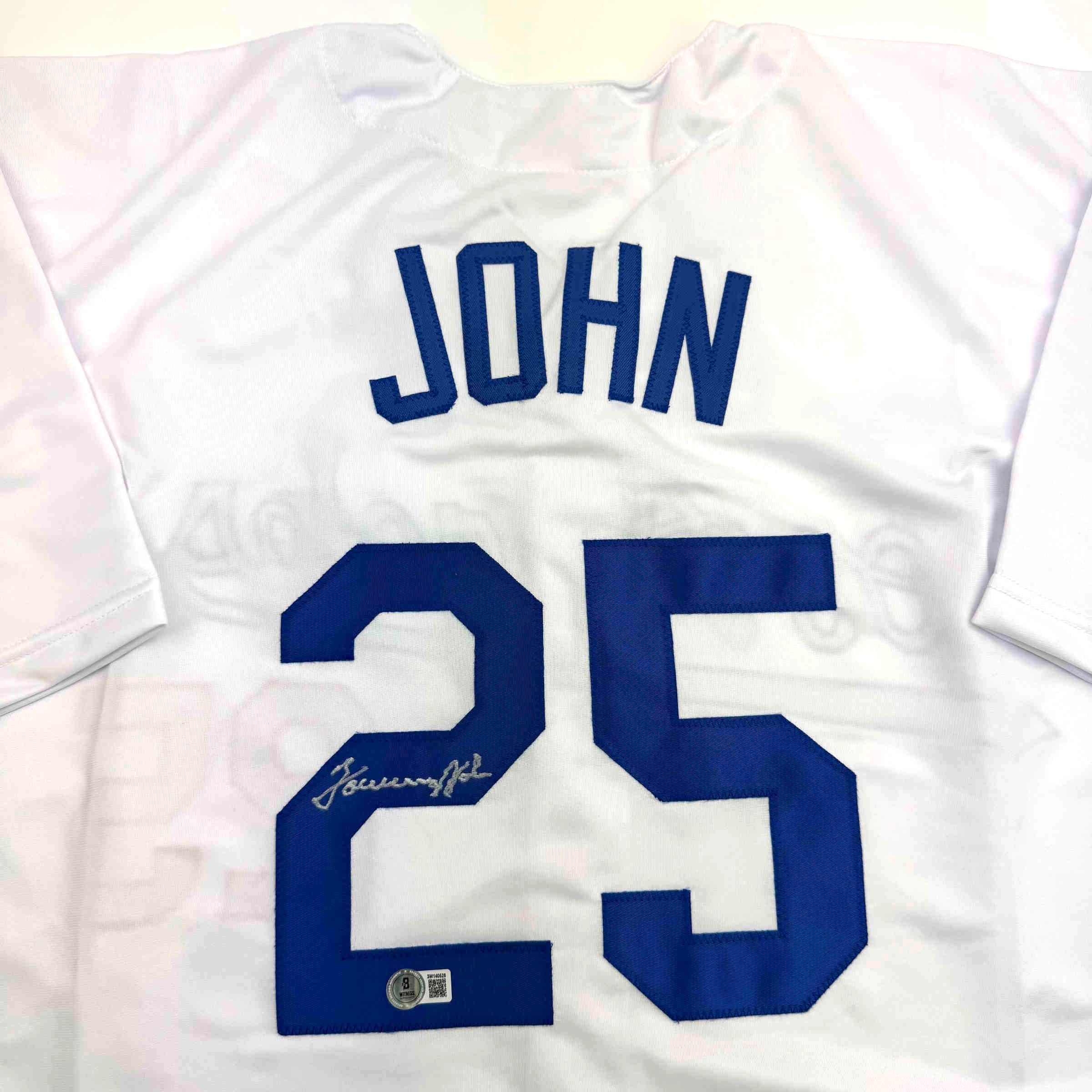 Autographed/Signed Tommy John Los Angeles White Baseball Jersey Beckett BAS COA