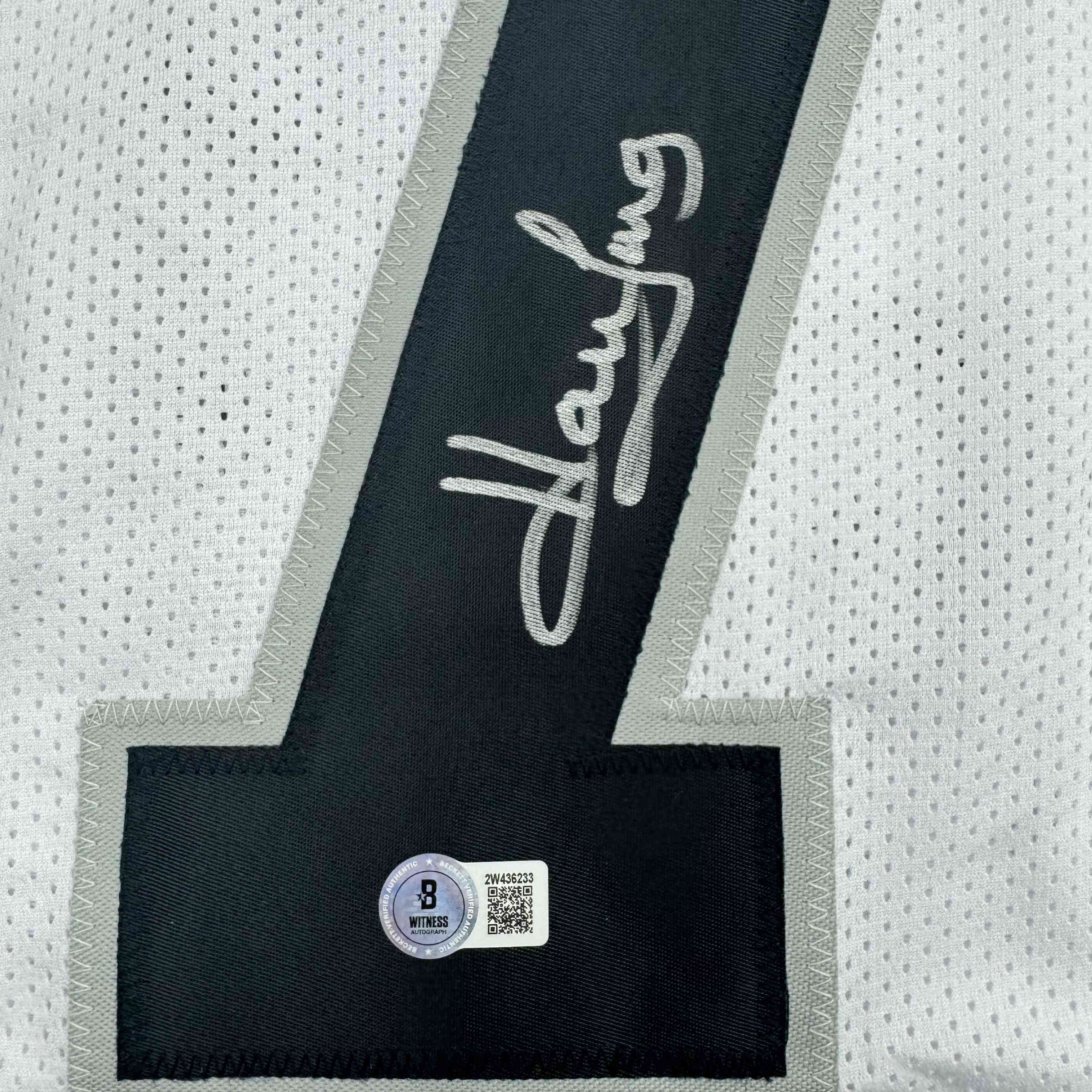 Autographed/Signed Howie Long Oakland White Football Jersey Beckett BAS COA