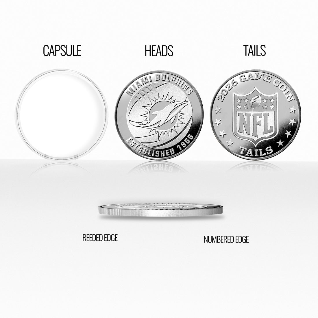 Miami Dolphins 2026 Silver Plated Game Flip Coin - Sports Gifts, Sports Memorabilia, Sports Collectibles, Fan Shop