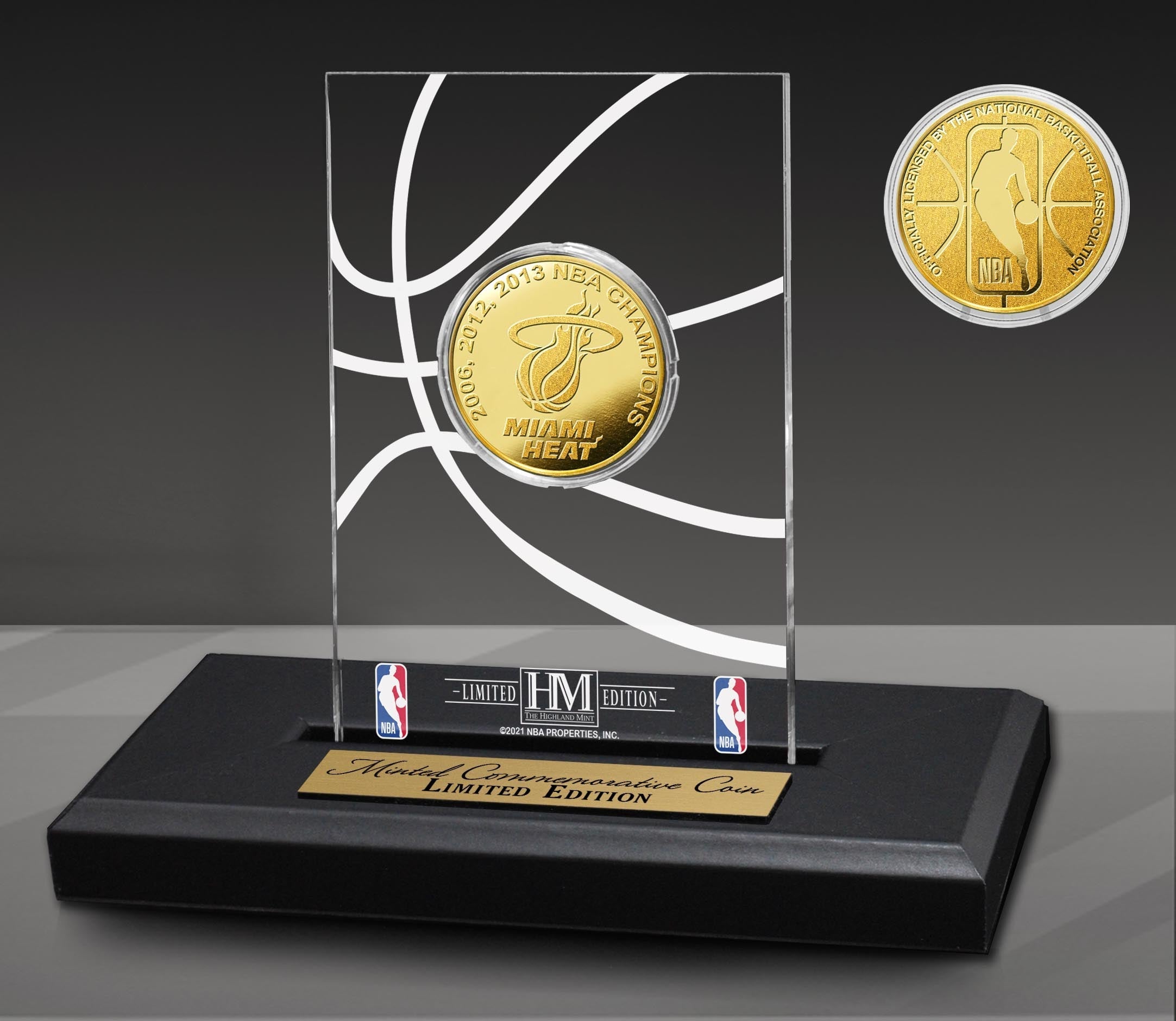 Miami Heat 3-Time Gold Coin Acrylic Desk Top - Sports Collectibles, Sports Memorabilia, Sports Fan Shop, Sports Gifts