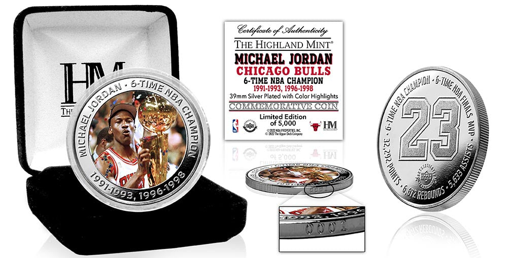 Michael Jordan 6 Time NBA Champion Silver Mint Coin - Sports Collectibles, Sports Memorabilia, Sports Fan Shop, Sports Gifts