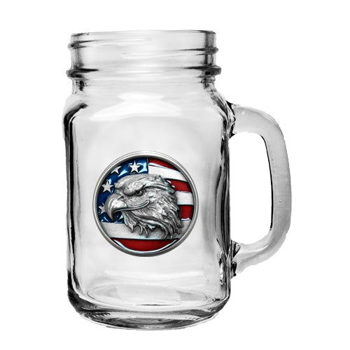Eagle Head w/ Flag Mason Jar Mug - Sports Collectibles, Sports Memorabilia, Sports Fan Shop, Sports Gifts